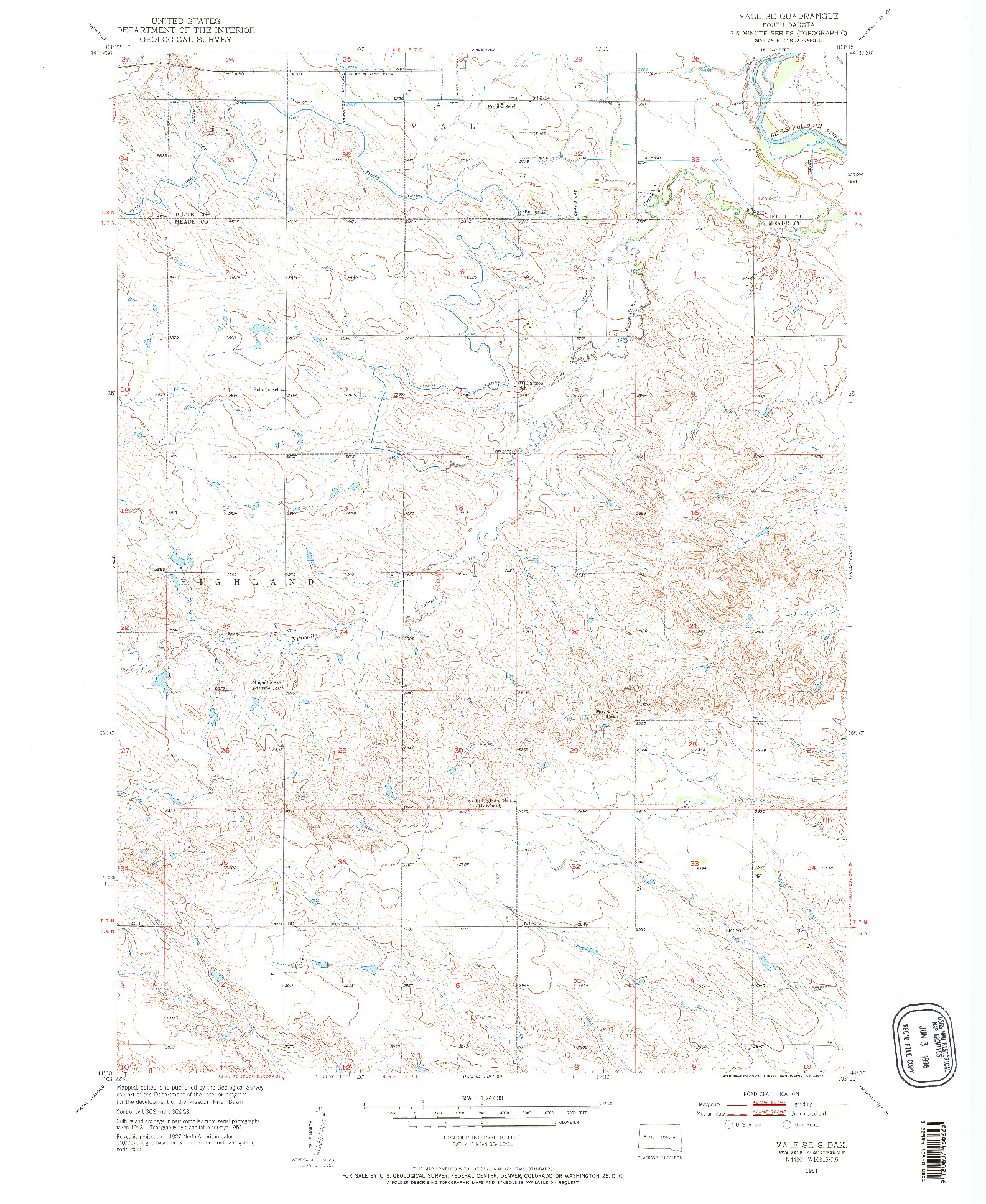 USGS 1:24000-SCALE QUADRANGLE FOR VALE SE, SD 1951