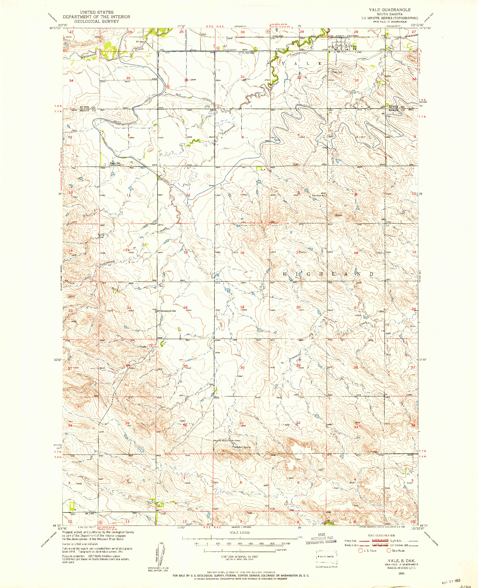 USGS 1:24000-SCALE QUADRANGLE FOR VALE, SD 1951