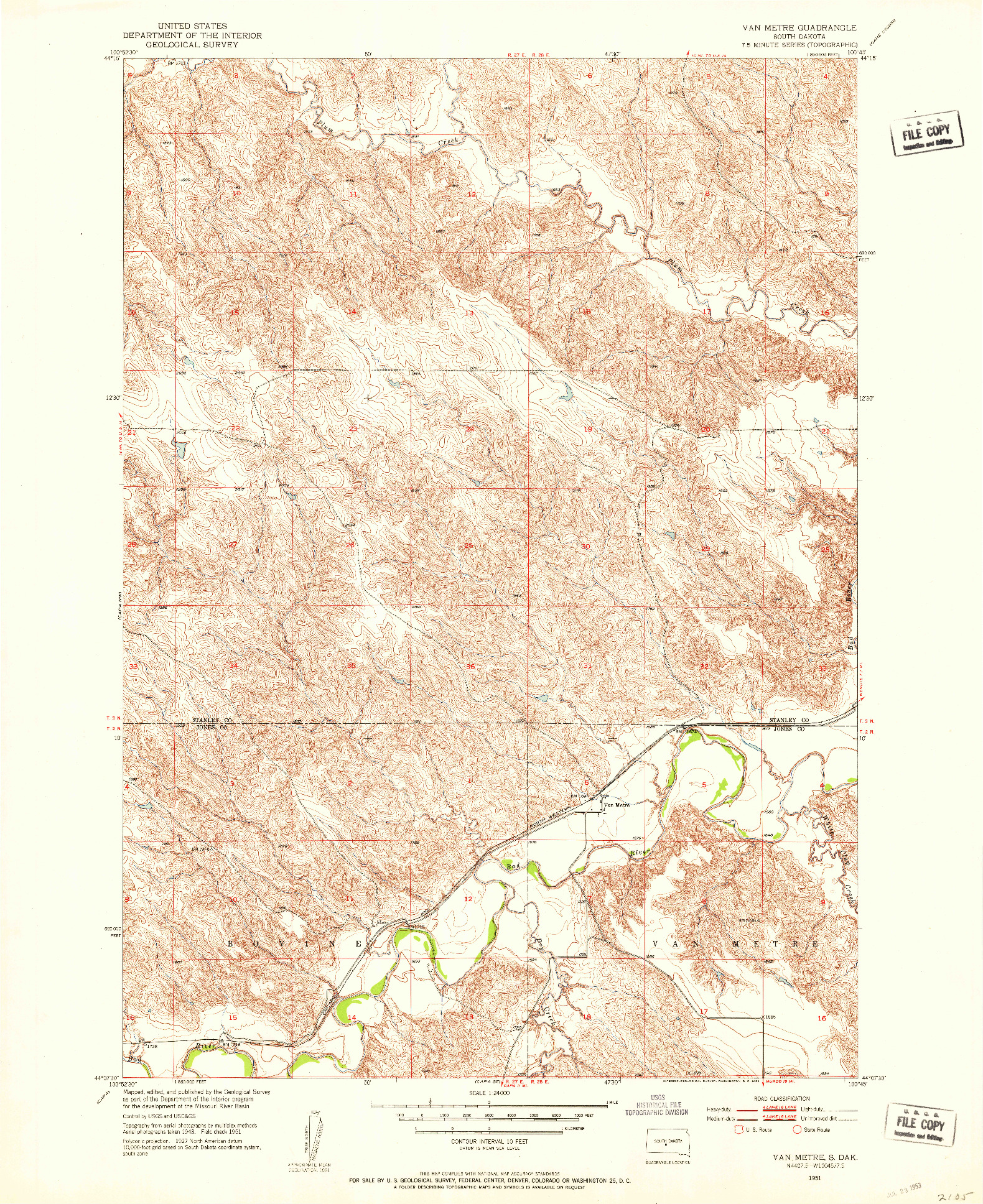 USGS 1:24000-SCALE QUADRANGLE FOR VAN METRE, SD 1951
