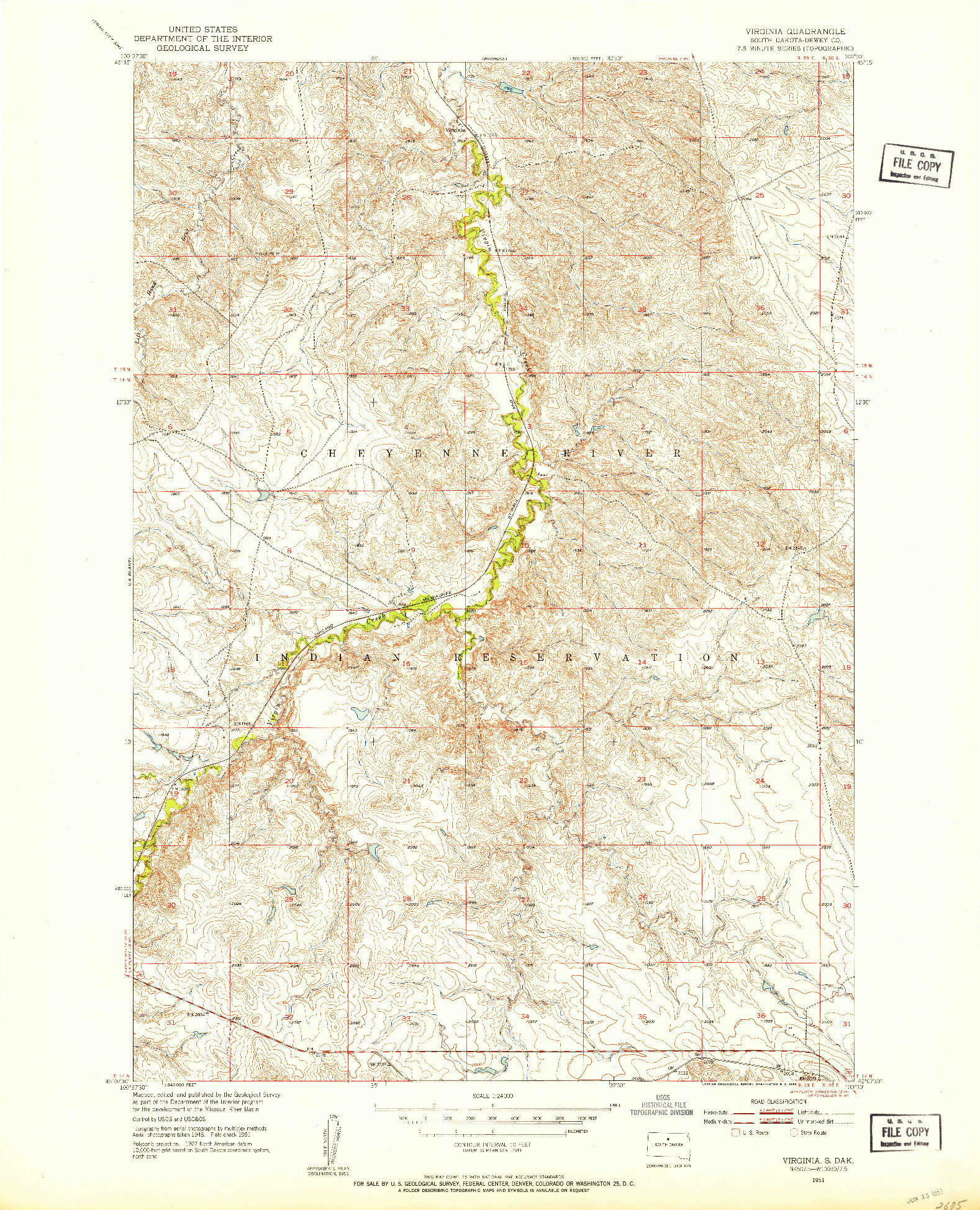 USGS 1:24000-SCALE QUADRANGLE FOR VIRGINIA, SD 1951