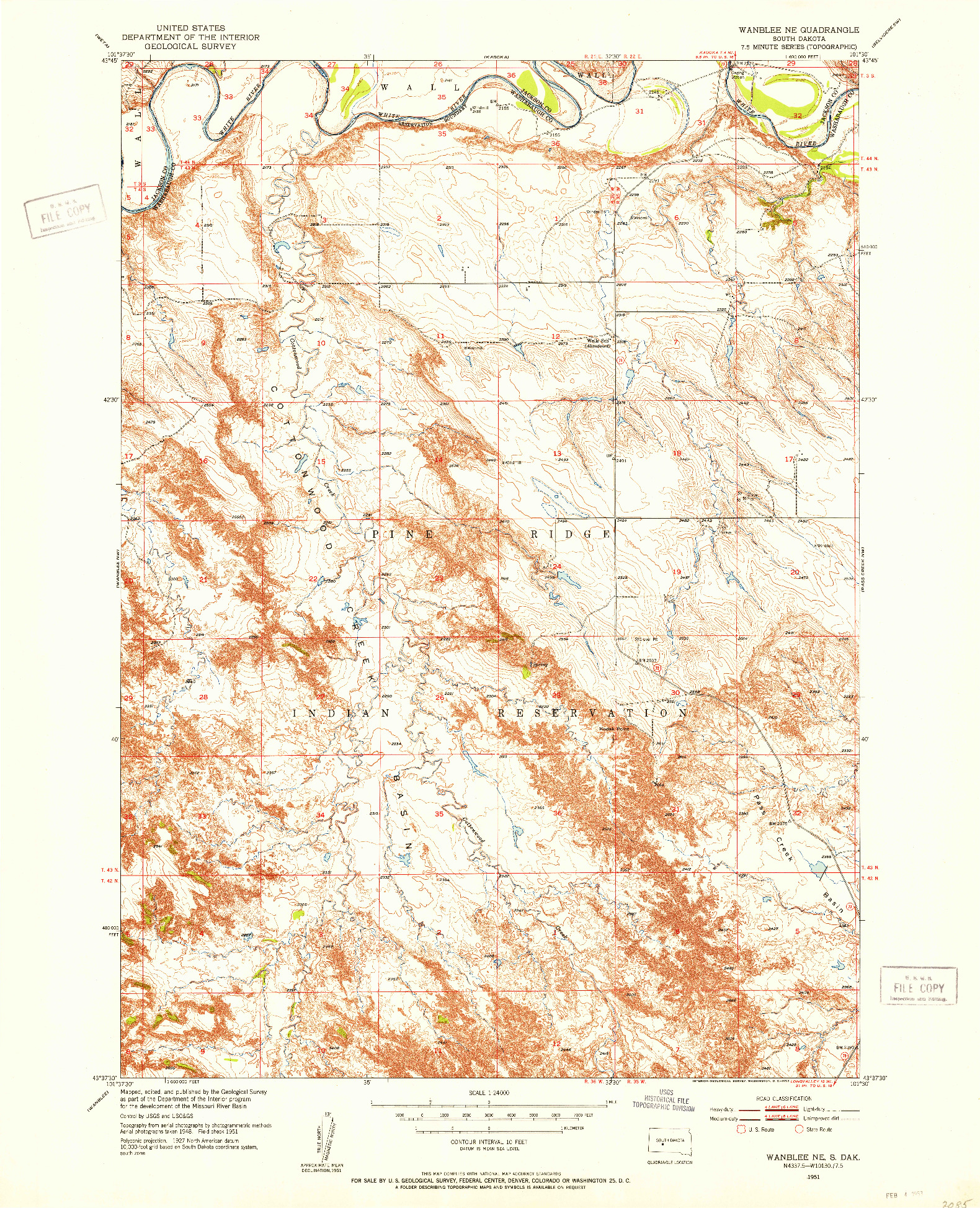 USGS 1:24000-SCALE QUADRANGLE FOR WANBLEE NE, SD 1951