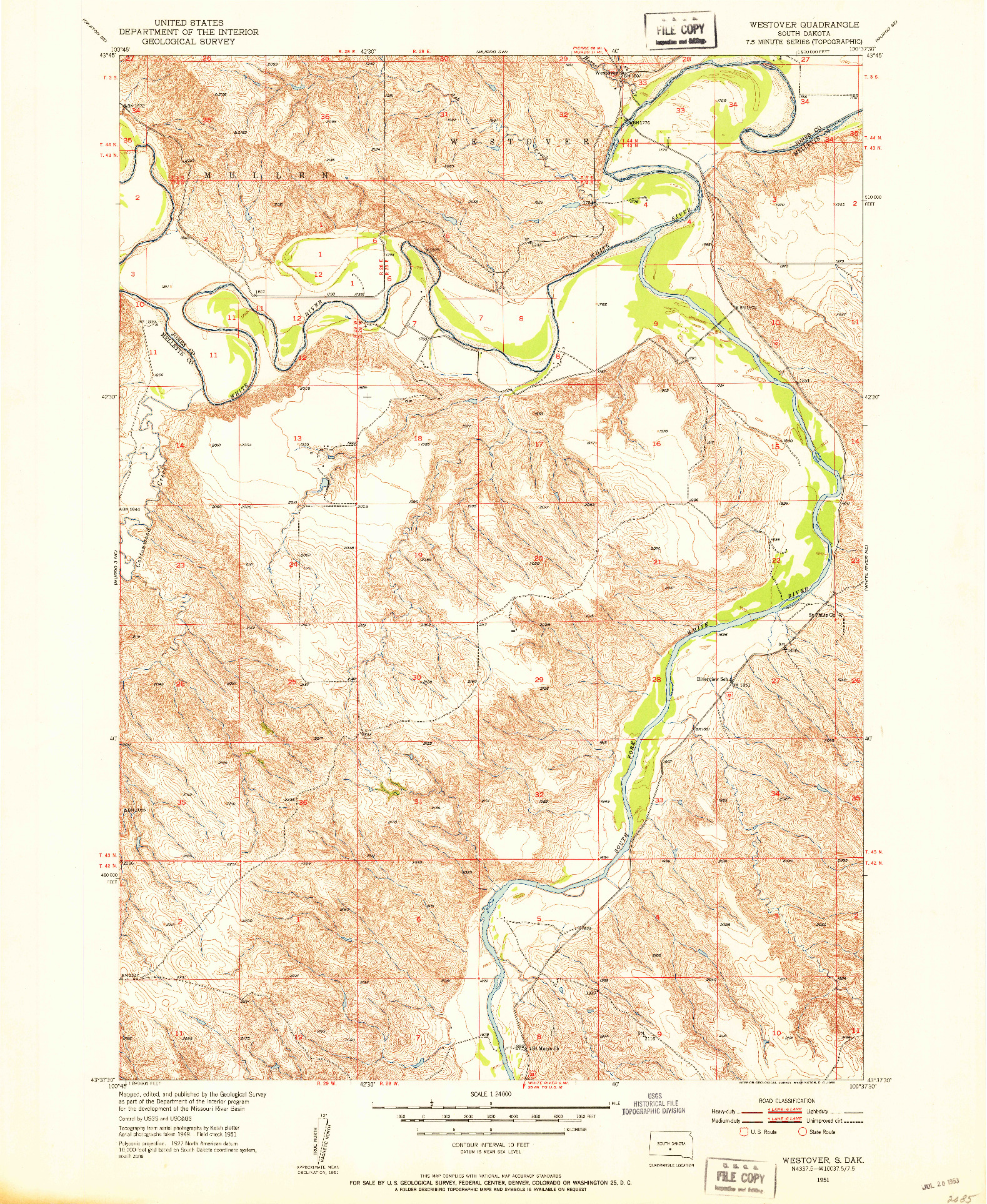 USGS 1:24000-SCALE QUADRANGLE FOR WESTOVER, SD 1951