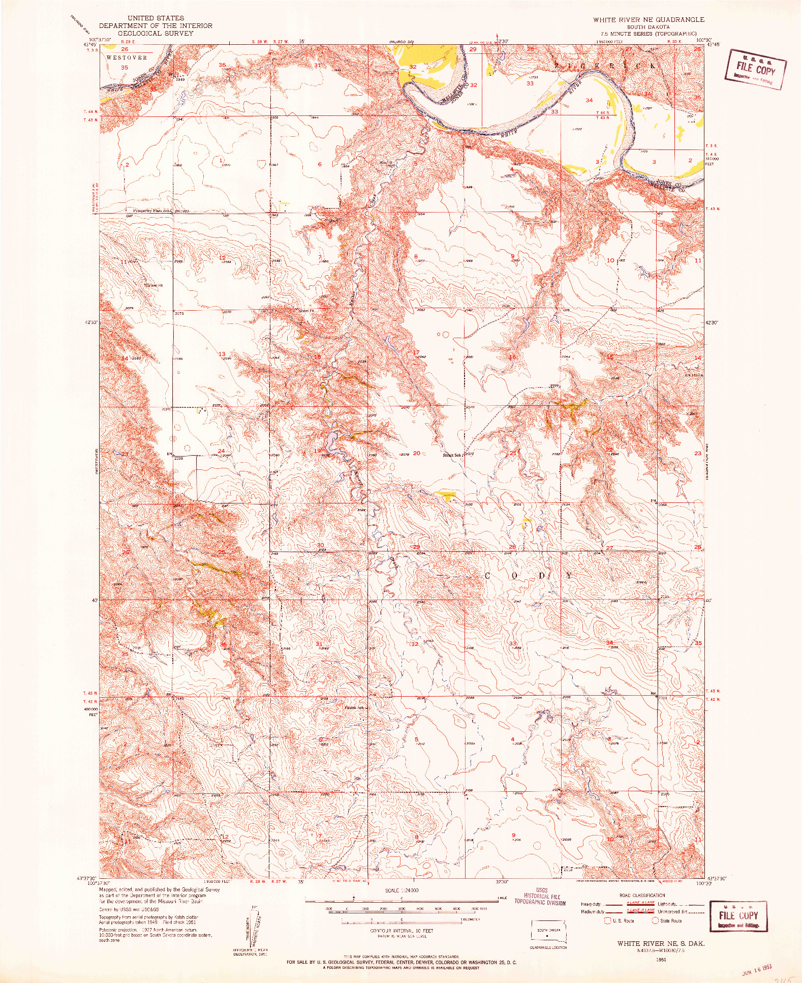 USGS 1:24000-SCALE QUADRANGLE FOR WHITE RIVER NE, SD 1951
