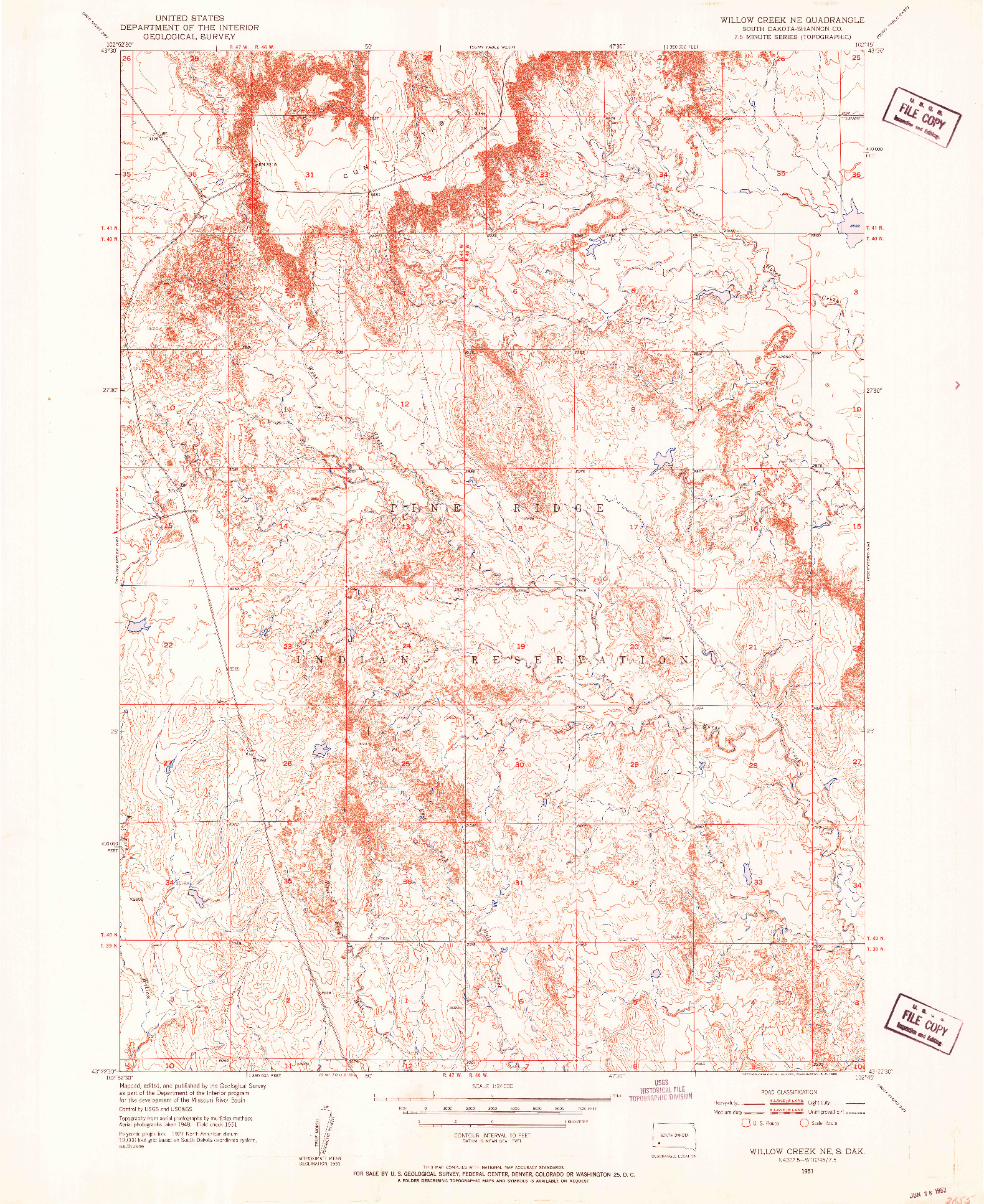 USGS 1:24000-SCALE QUADRANGLE FOR WILLOW CREEK NE, SD 1951