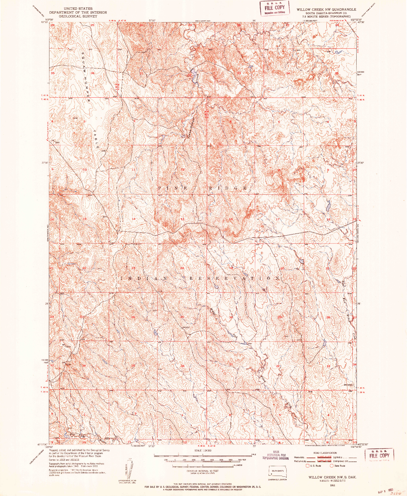 USGS 1:24000-SCALE QUADRANGLE FOR WILLOW CREEK NW, SD 1951