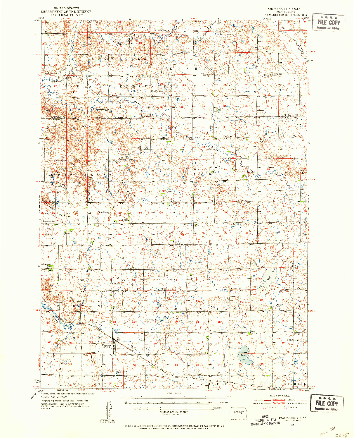 USGS 1:62500-SCALE QUADRANGLE FOR PUKWANA, SD 1951