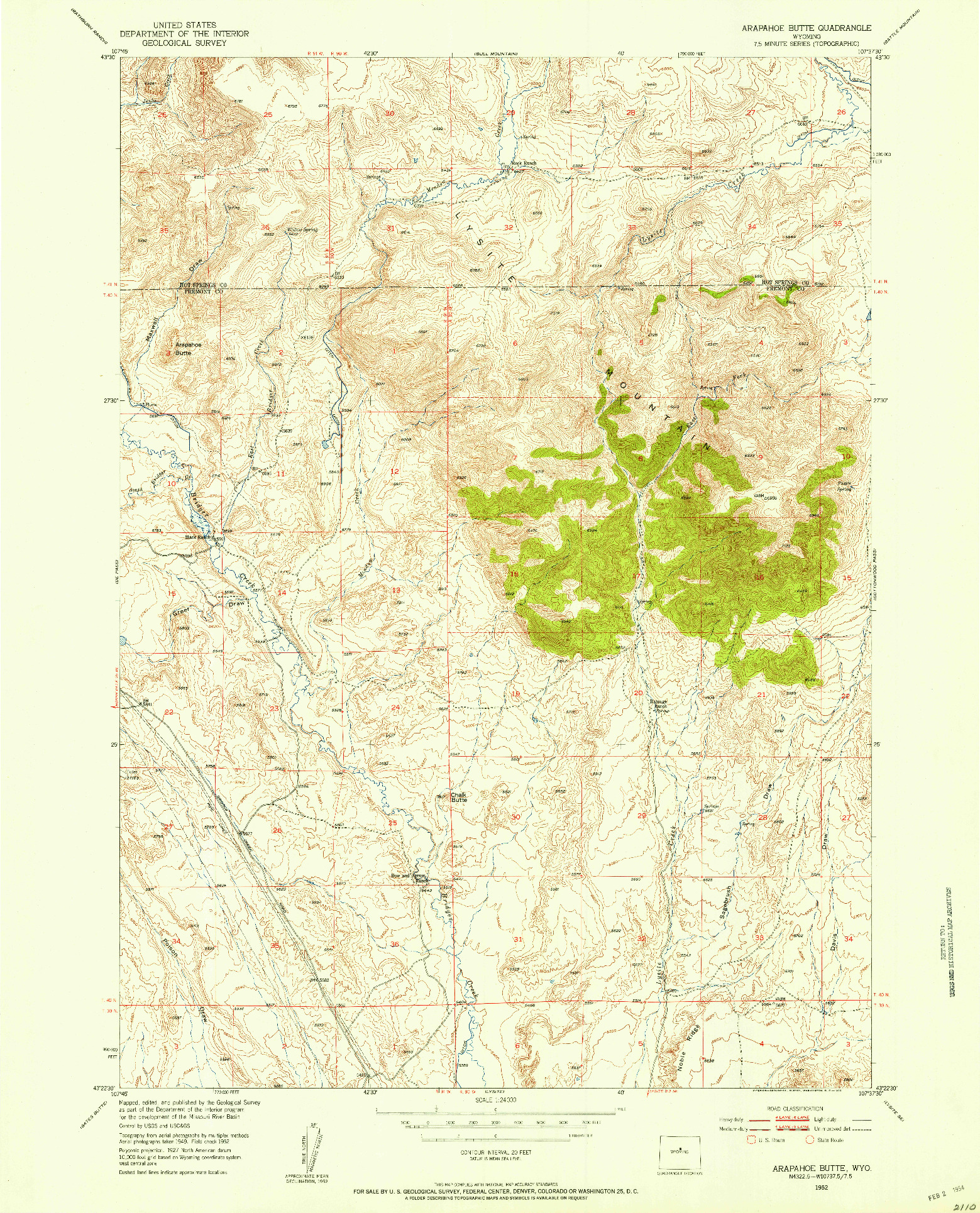 USGS 1:24000-SCALE QUADRANGLE FOR ARAPAHOE BUTTE, WY 1952