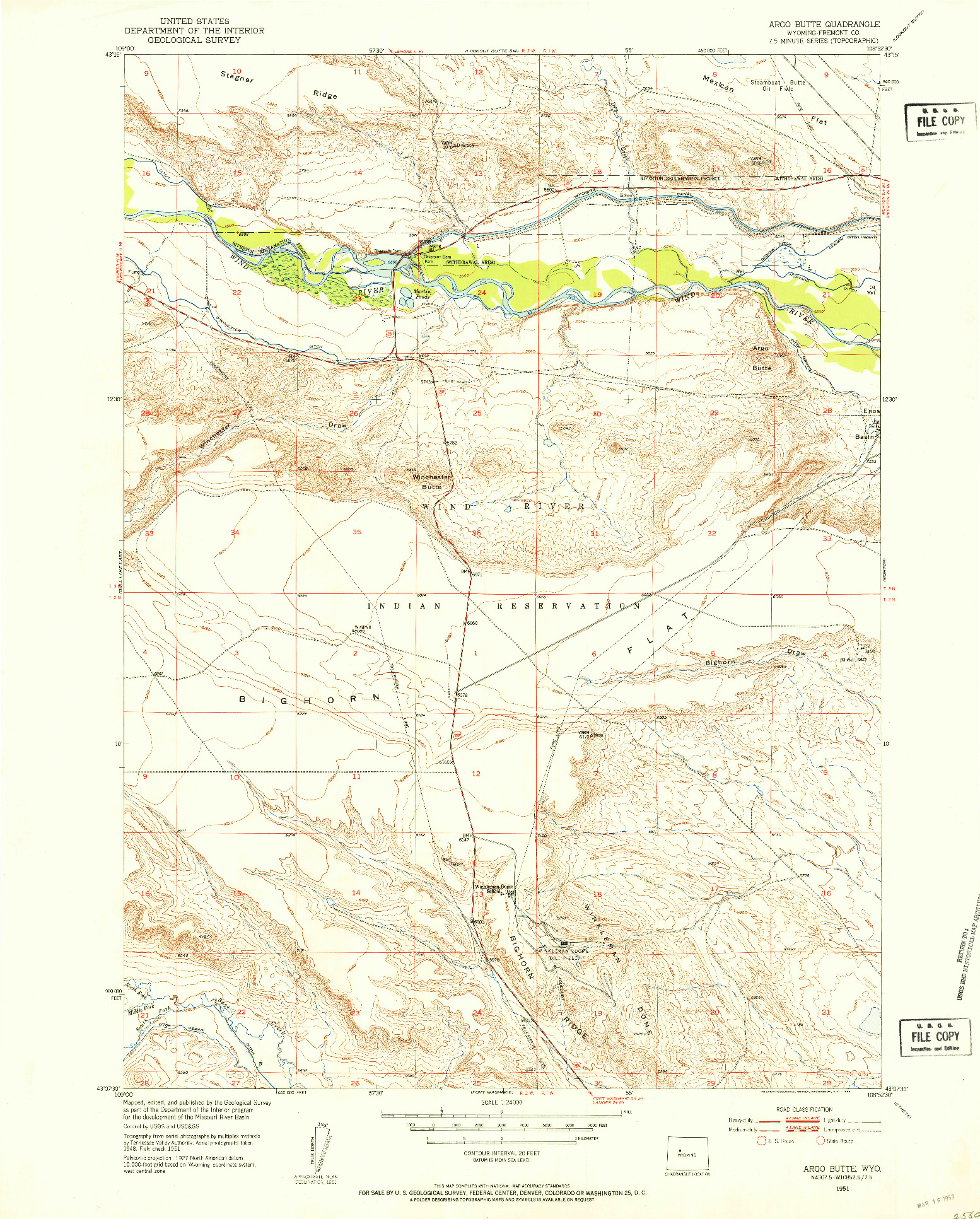 USGS 1:24000-SCALE QUADRANGLE FOR ARGO BUTTE, WY 1951
