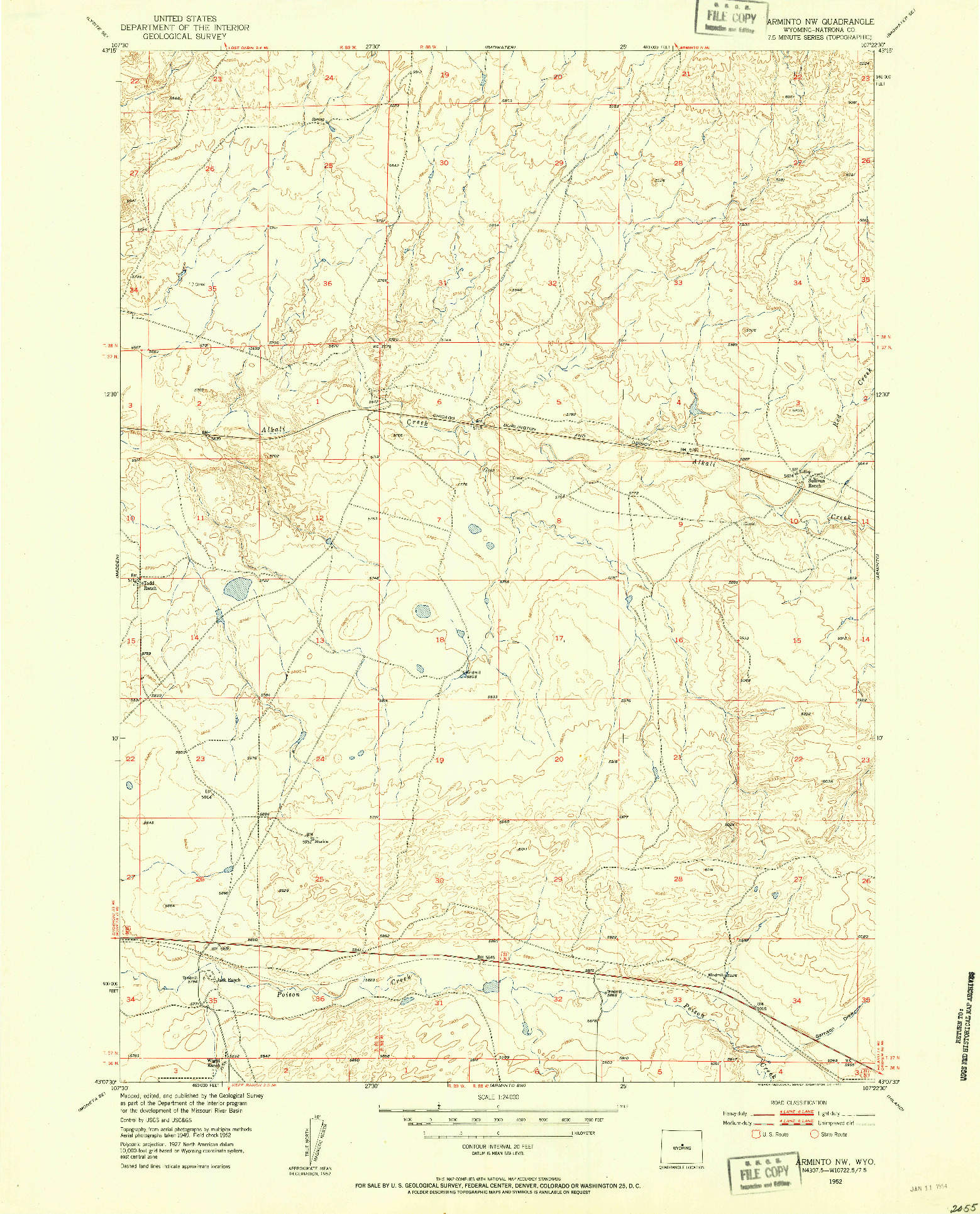 USGS 1:24000-SCALE QUADRANGLE FOR ARMINTO NW, WY 1952