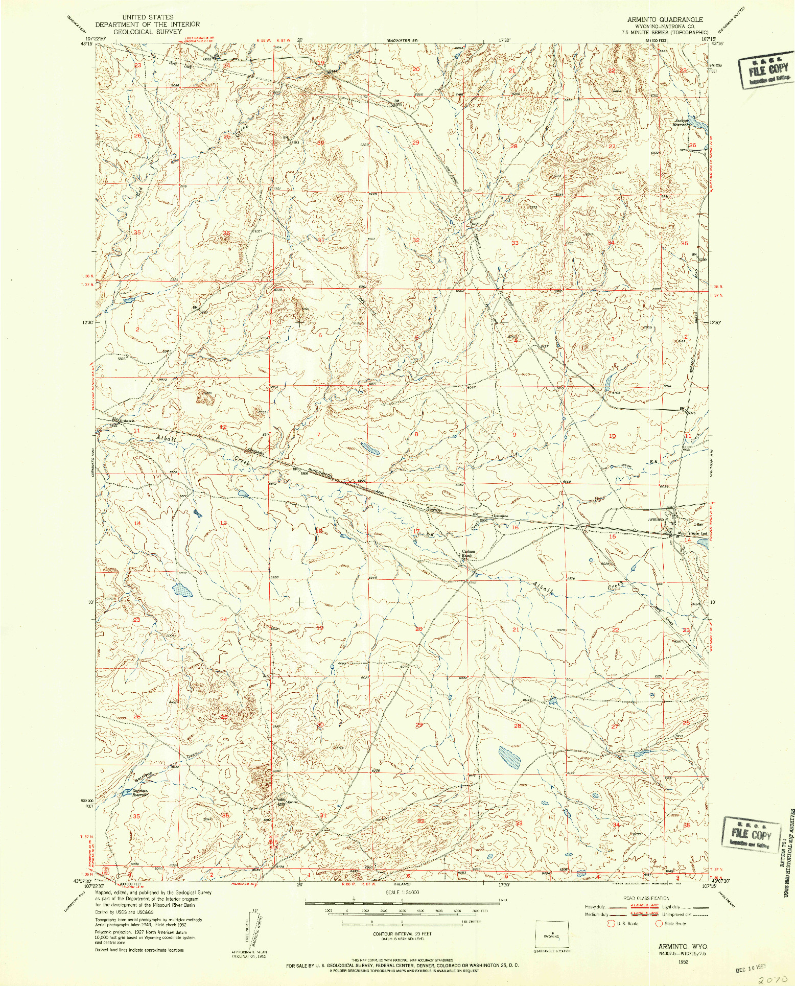 USGS 1:24000-SCALE QUADRANGLE FOR ARMINTO, WY 1952