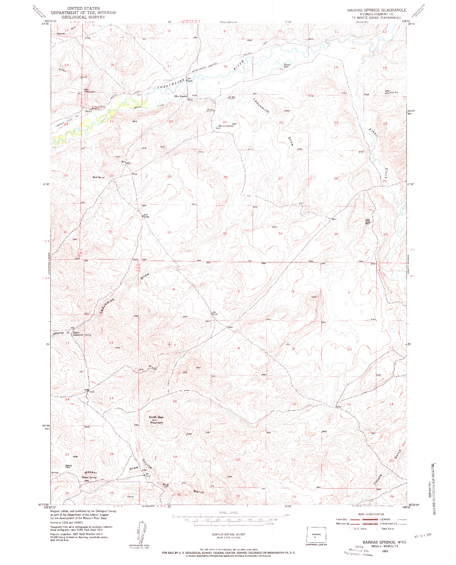 USGS 1:24000-SCALE QUADRANGLE FOR BARRAS SPRINGS, WY 1953