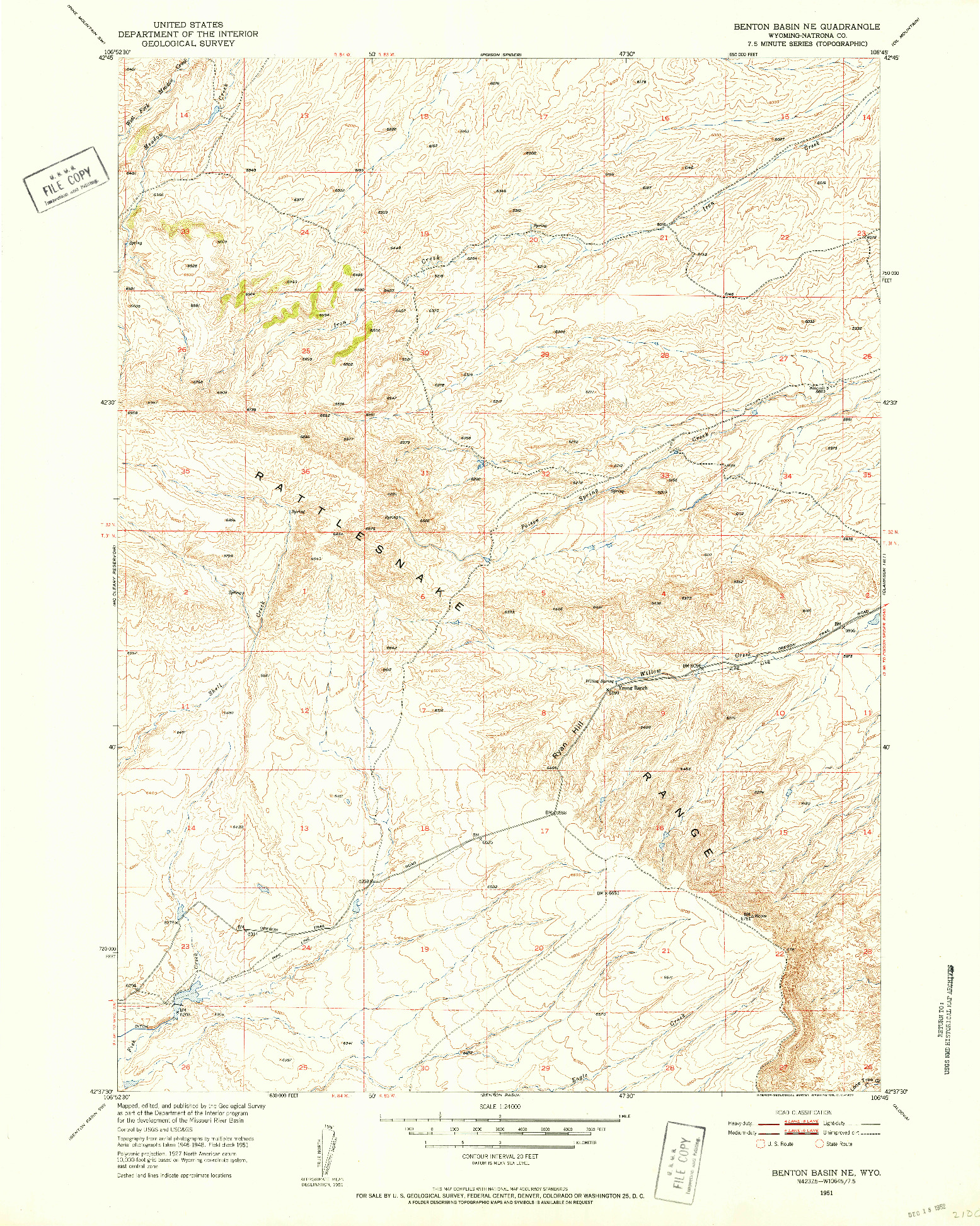 USGS 1:24000-SCALE QUADRANGLE FOR BENTON BASIN NE, WY 1951