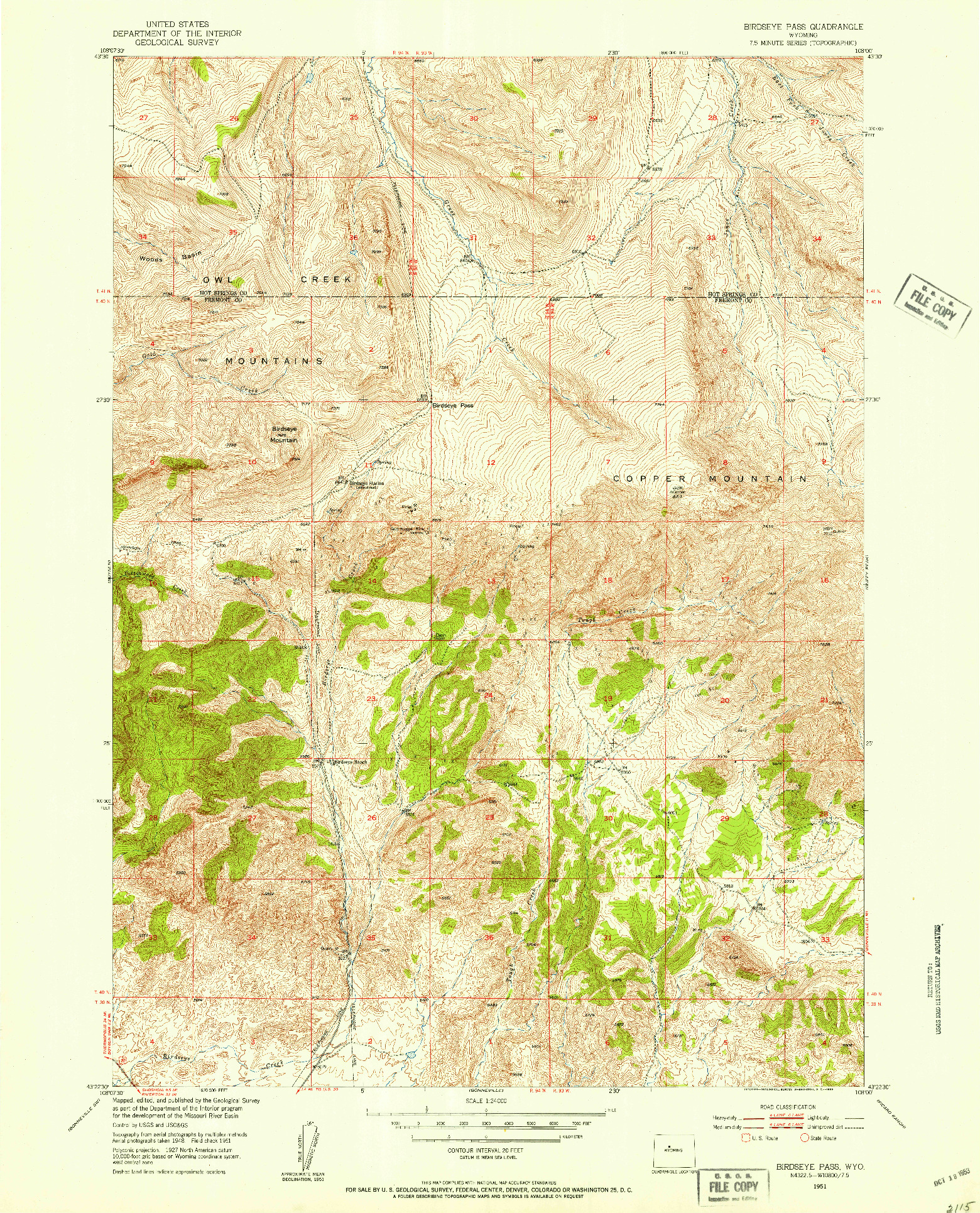 USGS 1:24000-SCALE QUADRANGLE FOR BIRDSEYE PASS, WY 1951