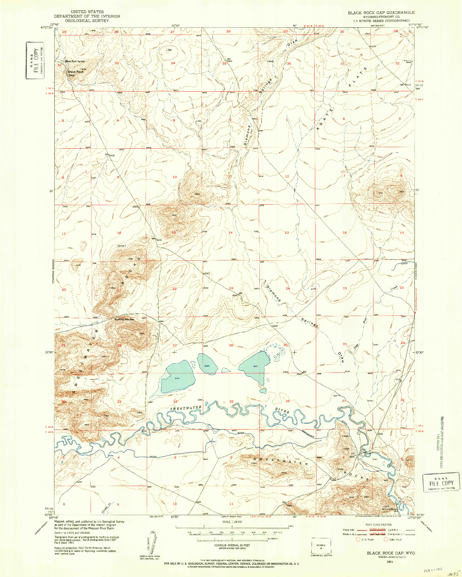 USGS 1:24000-SCALE QUADRANGLE FOR BLACK ROCK GAP, WY 1951