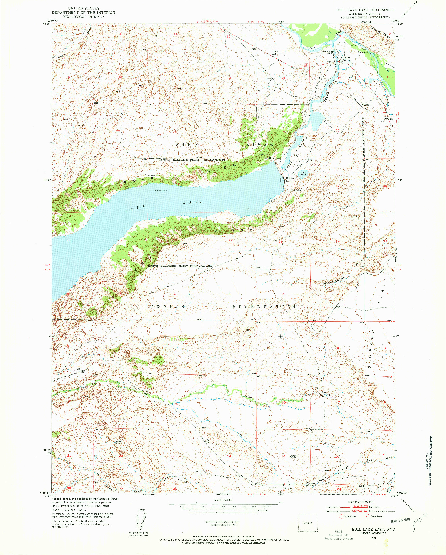 USGS 1:24000-SCALE QUADRANGLE FOR BULL LAKE EAST, WY 1951