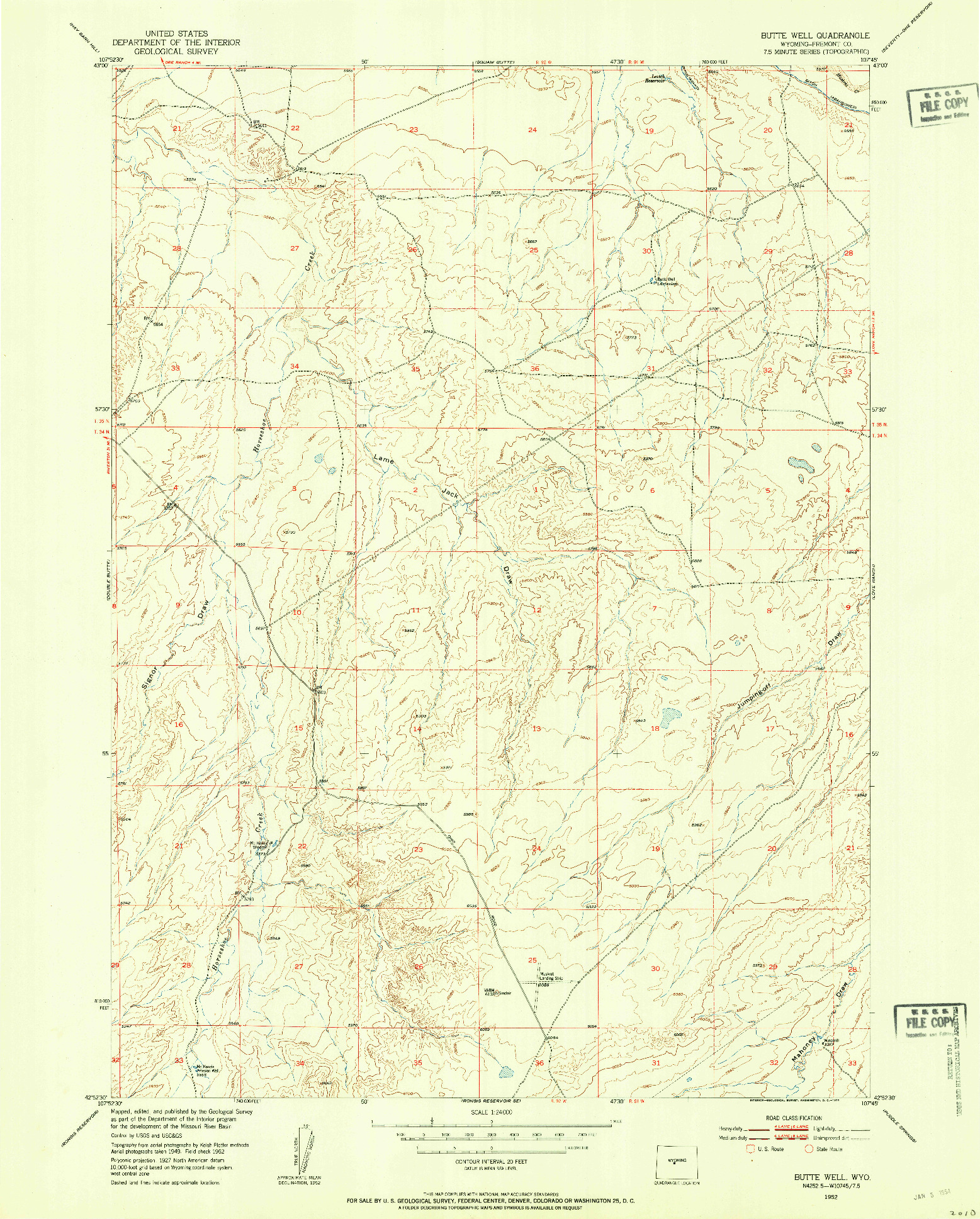 USGS 1:24000-SCALE QUADRANGLE FOR BUTTE WELL, WY 1952