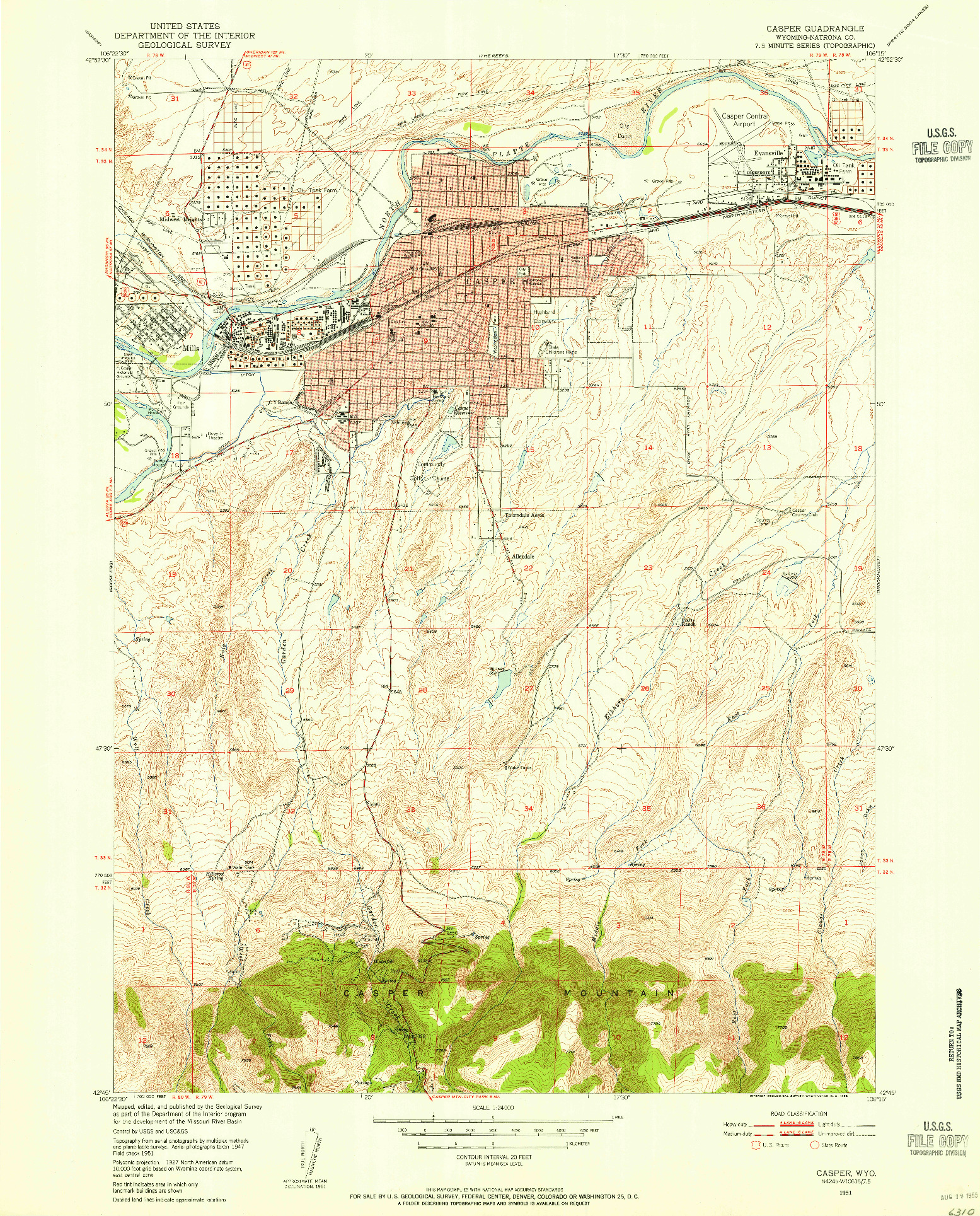 USGS 1:24000-SCALE QUADRANGLE FOR CASPER, WY 1951