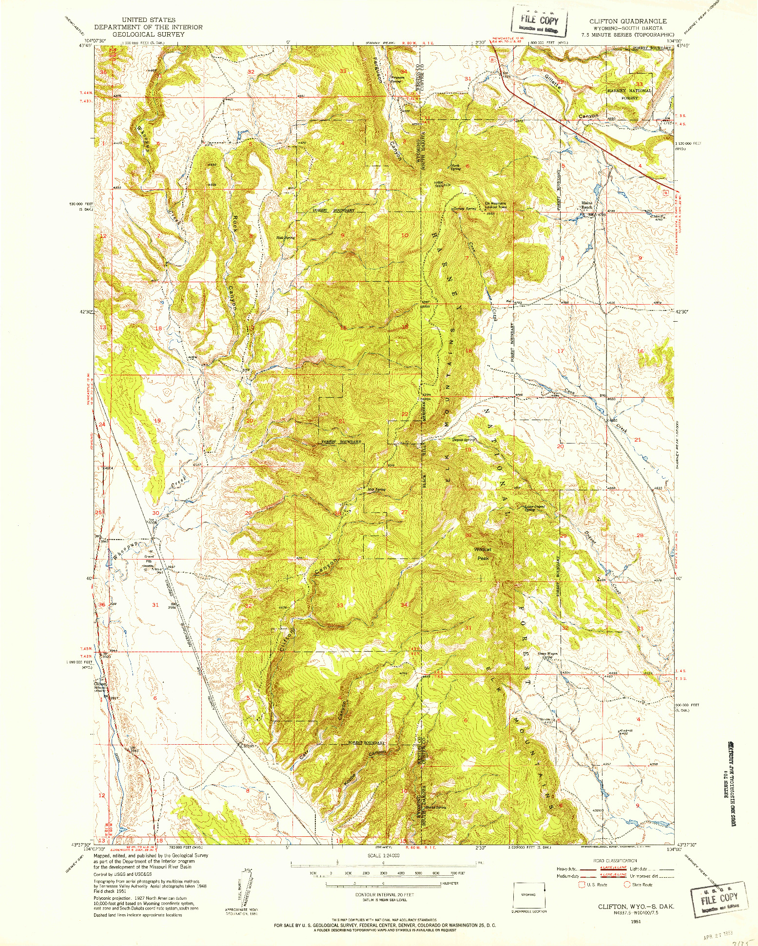 USGS 1:24000-SCALE QUADRANGLE FOR CLIFTON, WY 1951