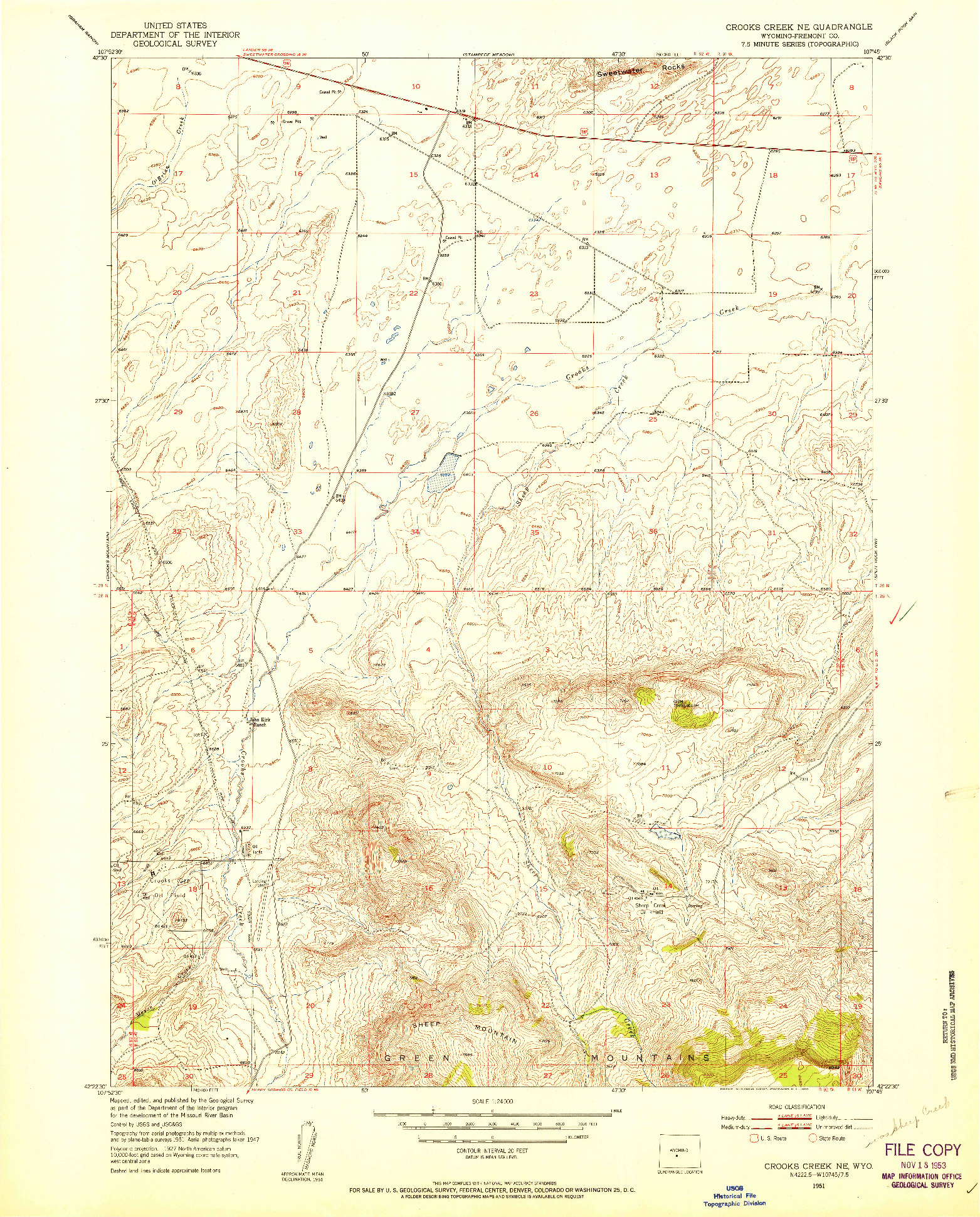 USGS 1:24000-SCALE QUADRANGLE FOR CROOKS CREEK NE, WY 1951