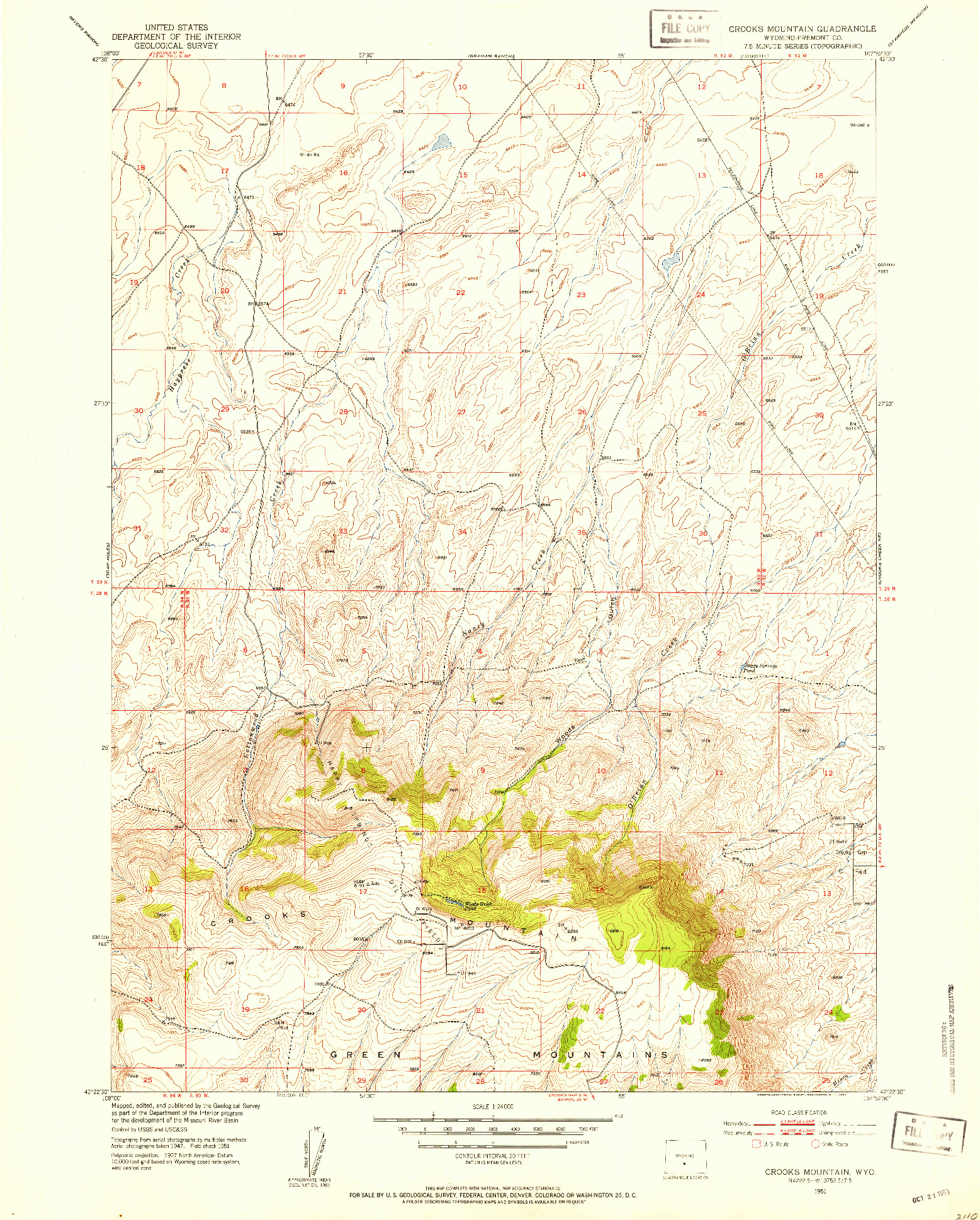 USGS 1:24000-SCALE QUADRANGLE FOR CROOKS MOUNTAIN, WY 1951