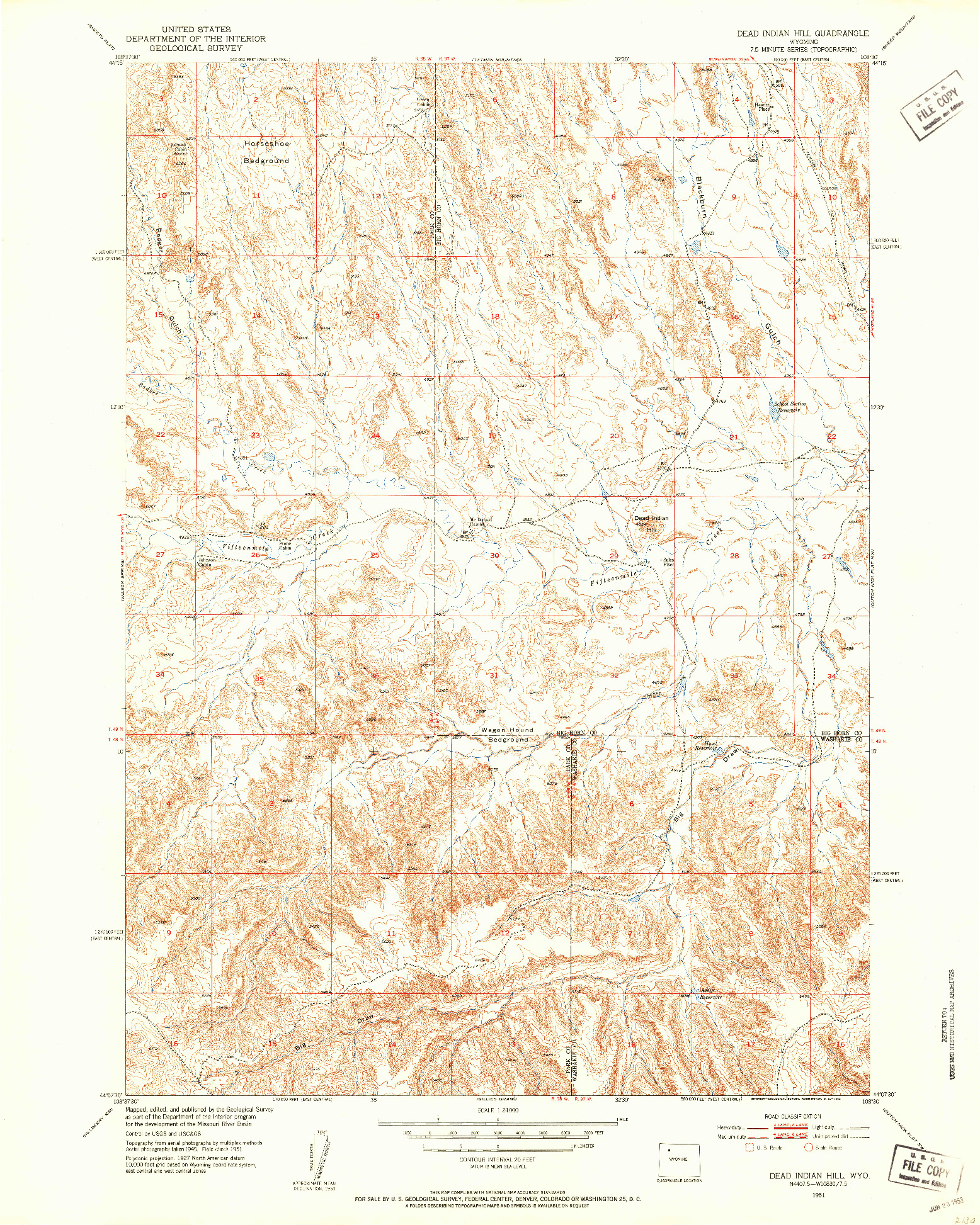 USGS 1:24000-SCALE QUADRANGLE FOR DEAD INDIAN HILL, WY 1951