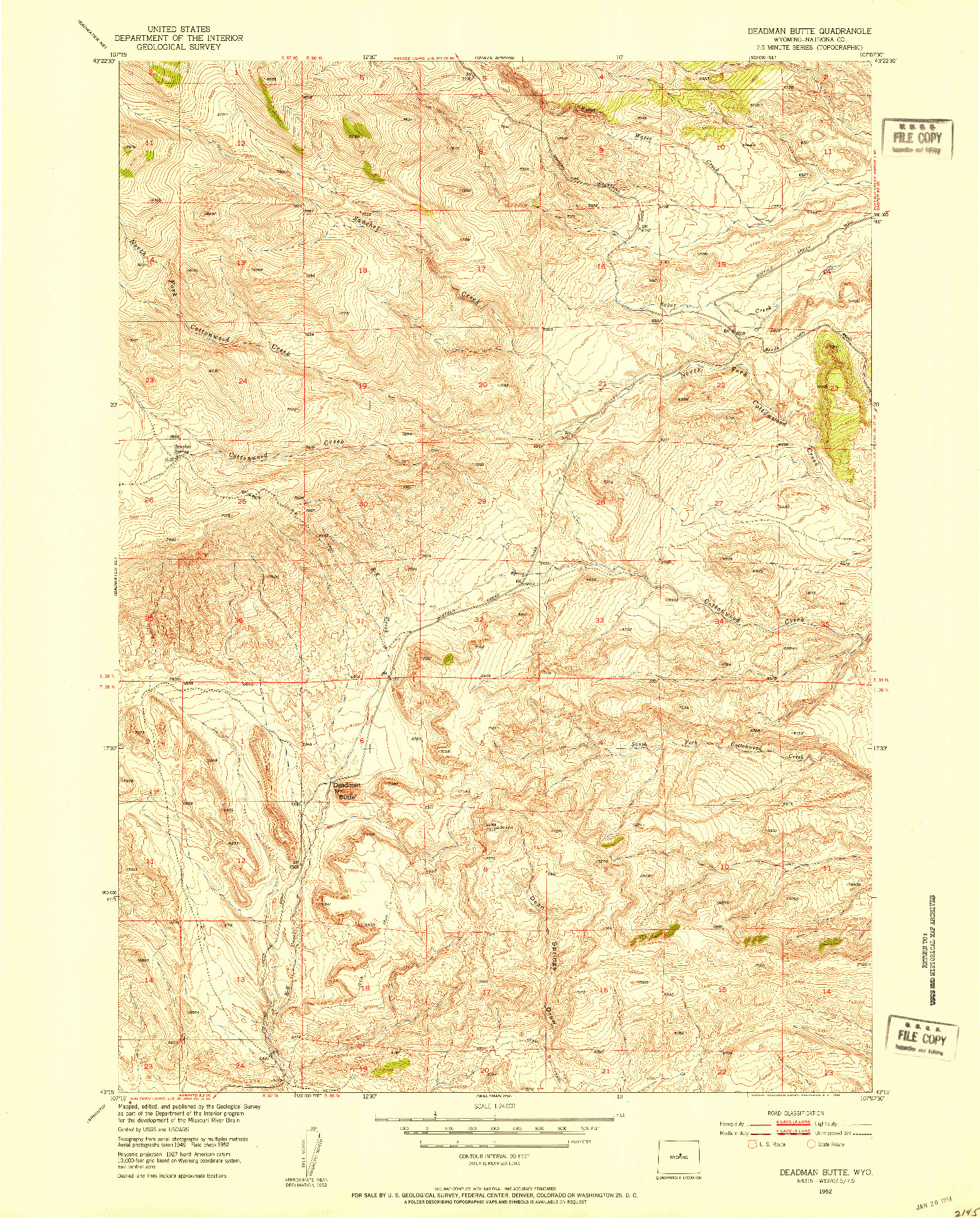 USGS 1:24000-SCALE QUADRANGLE FOR DEADMAN BUTTE, WY 1952