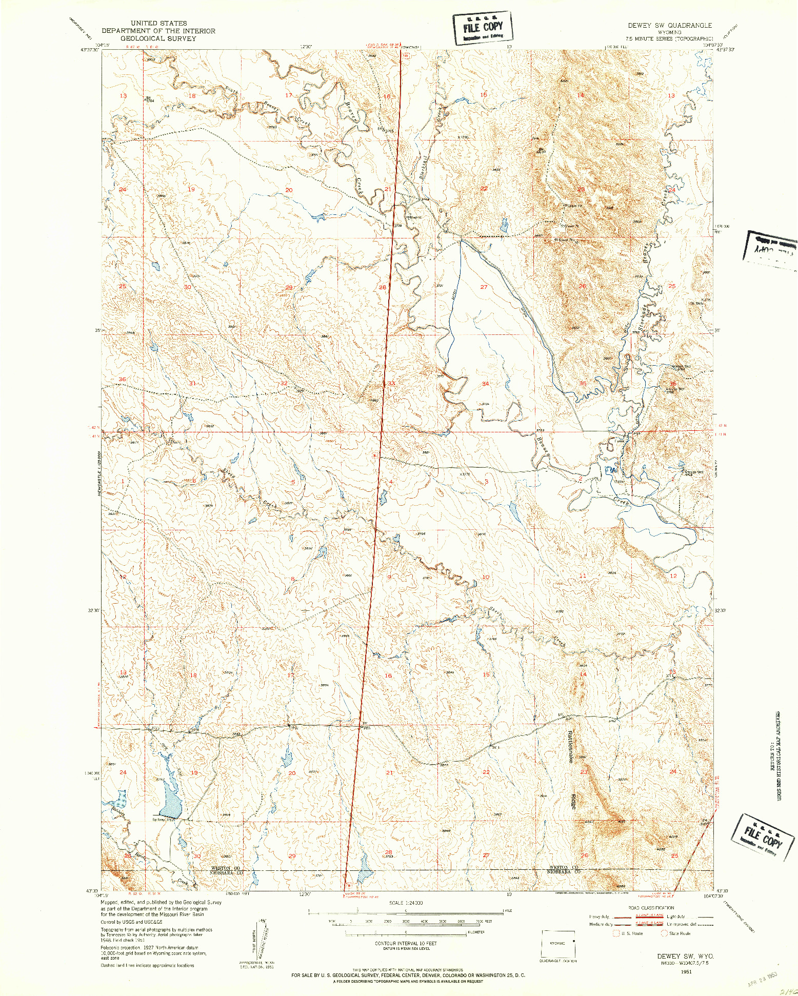 USGS 1:24000-SCALE QUADRANGLE FOR DEWEY SW, WY 1951