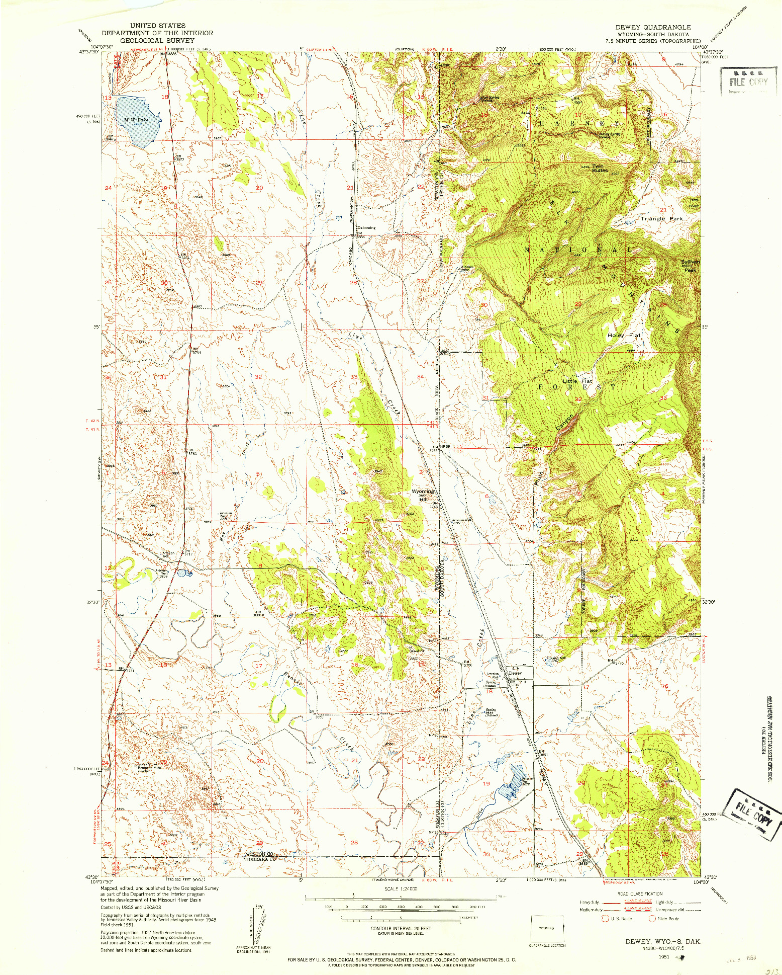 USGS 1:24000-SCALE QUADRANGLE FOR DEWEY, WY 1951
