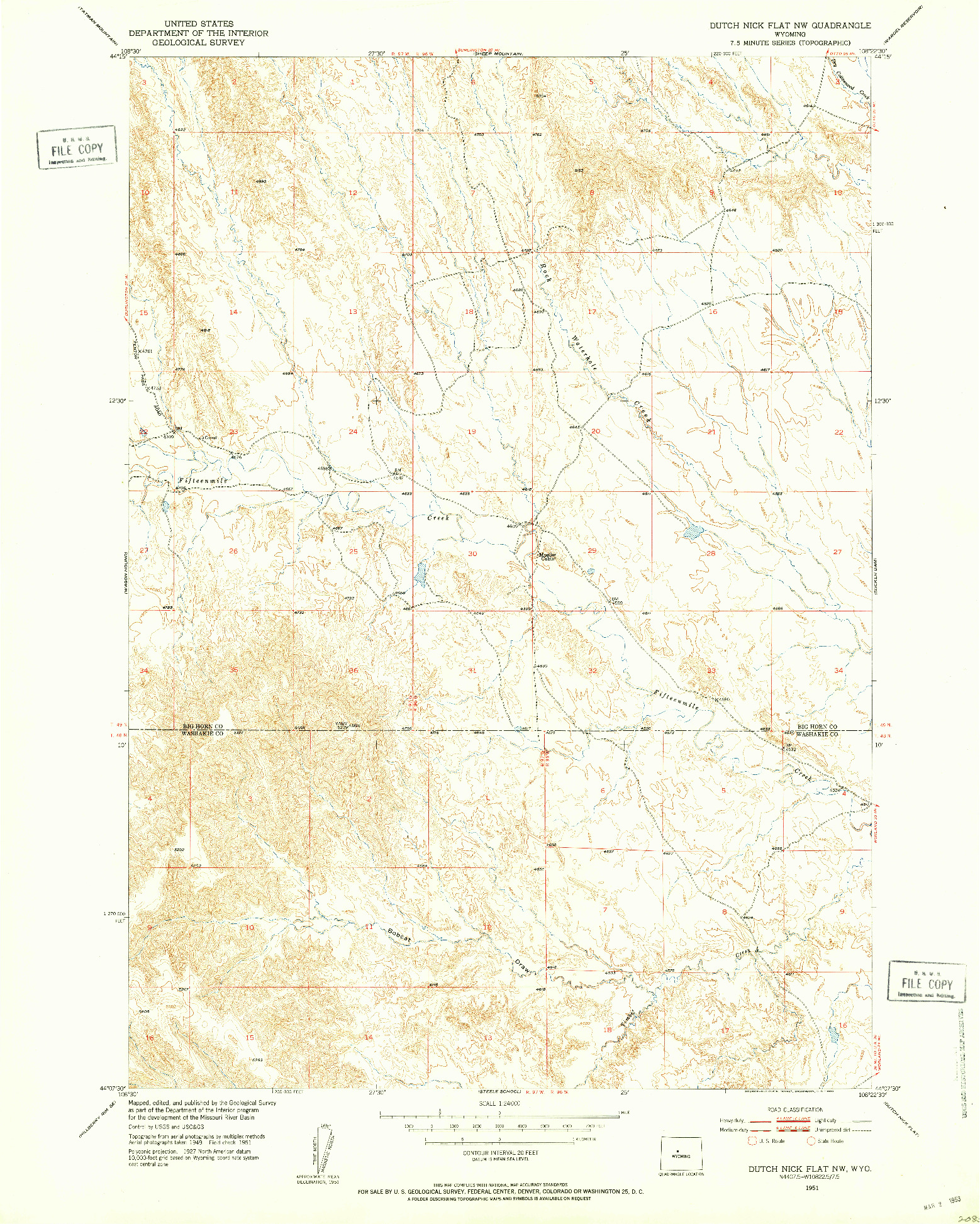 USGS 1:24000-SCALE QUADRANGLE FOR DUTCH NICK FLAT NW, WY 1951
