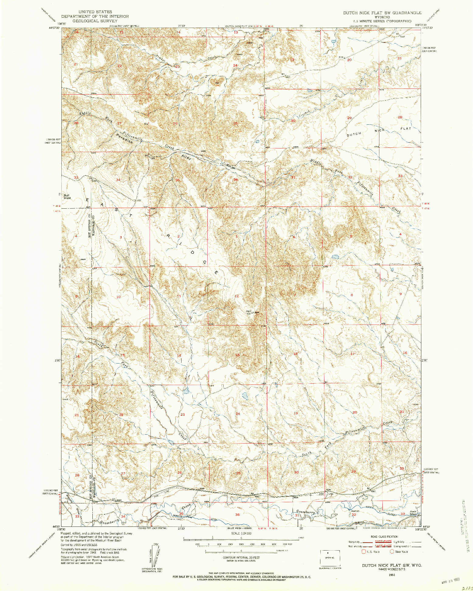 USGS 1:24000-SCALE QUADRANGLE FOR DUTCH NICK FLAT SW, WY 1951