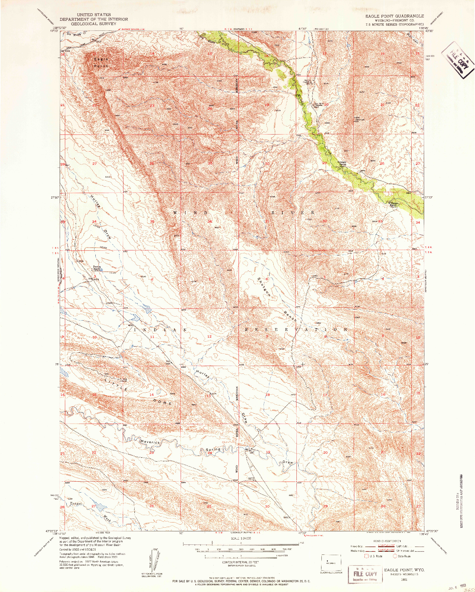 USGS 1:24000-SCALE QUADRANGLE FOR EAGLE POINT, WY 1951