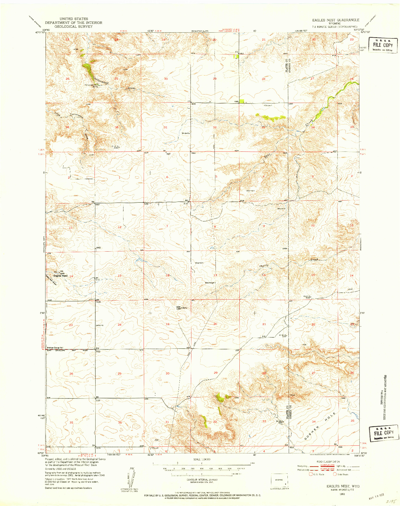 USGS 1:24000-SCALE QUADRANGLE FOR EAGLES NEST, WY 1951