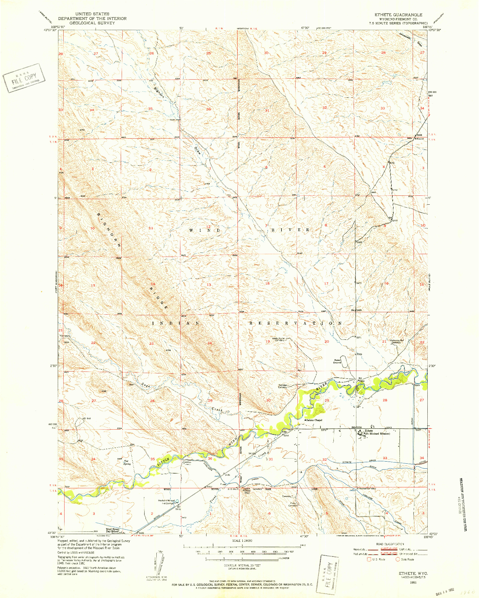 USGS 1:24000-SCALE QUADRANGLE FOR ETHETE, WY 1951