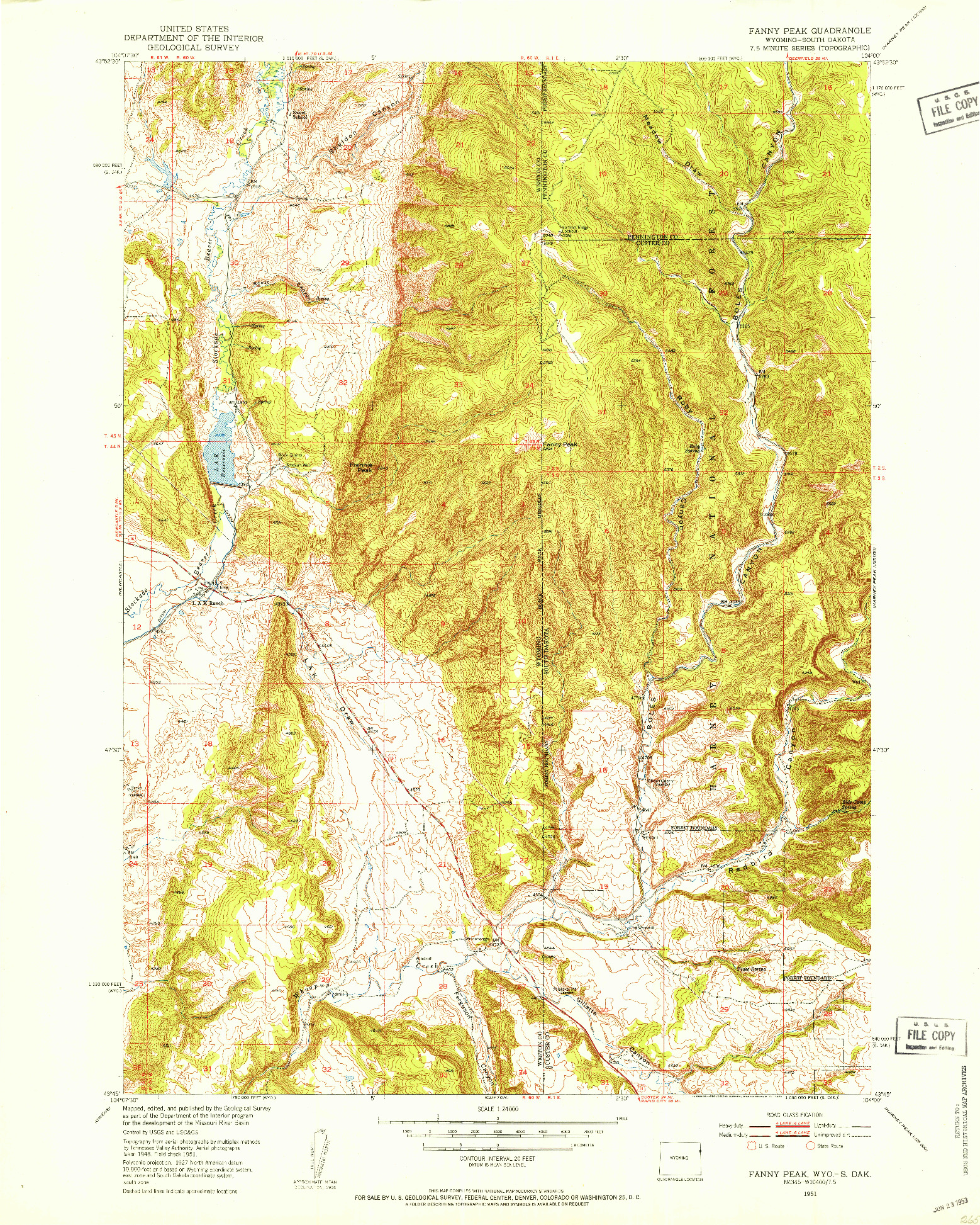 USGS 1:24000-SCALE QUADRANGLE FOR FANNY PEAK, WY 1951