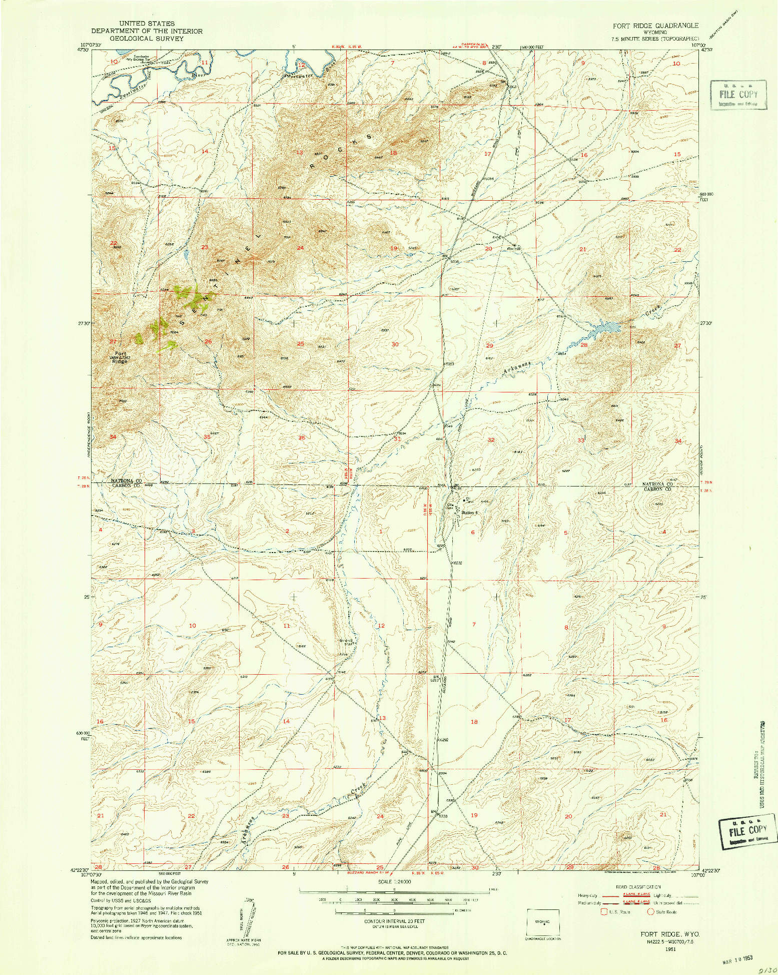 USGS 1:24000-SCALE QUADRANGLE FOR FORT RIDGE, WY 1951