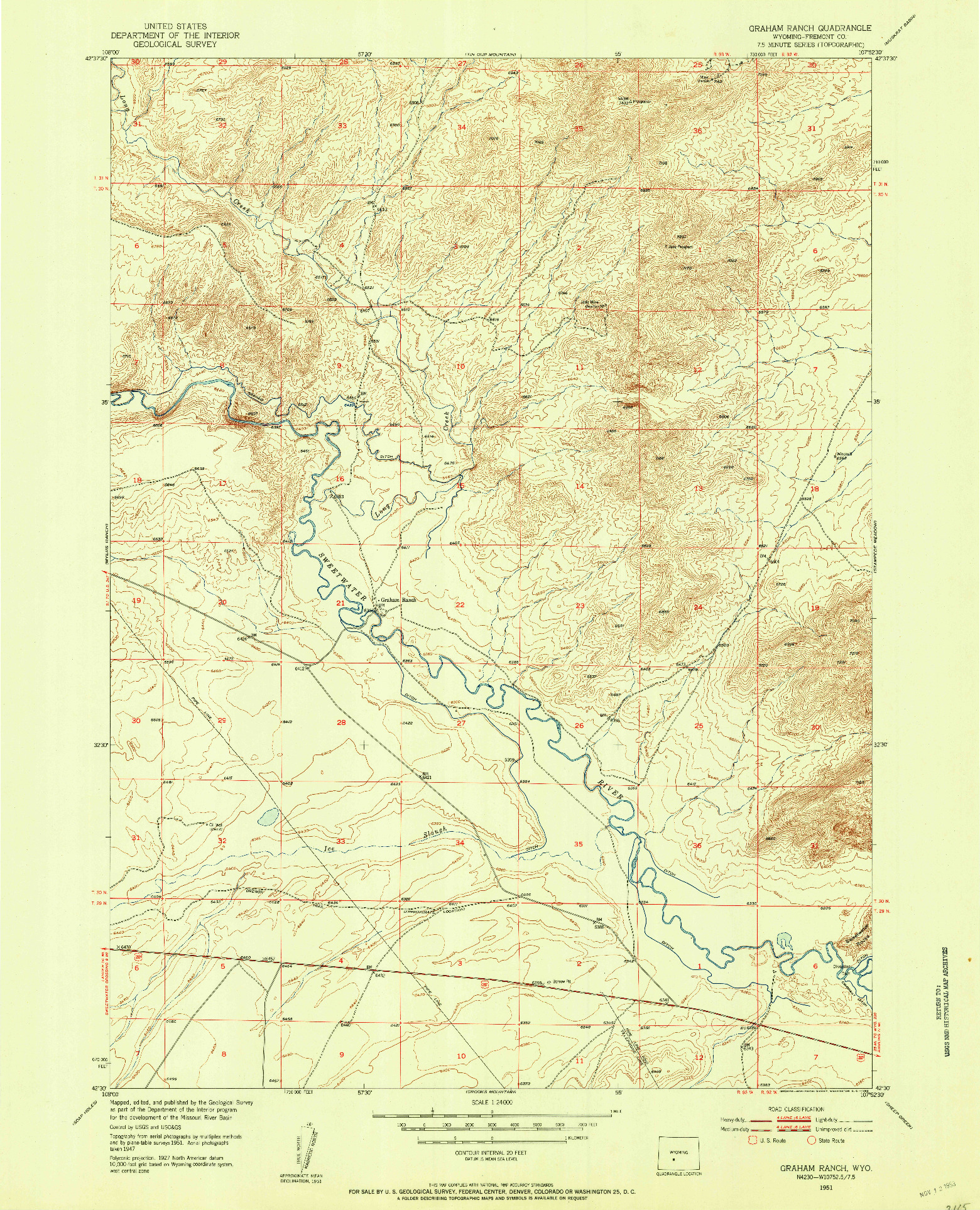 USGS 1:24000-SCALE QUADRANGLE FOR GRAHAM RANCH, WY 1951