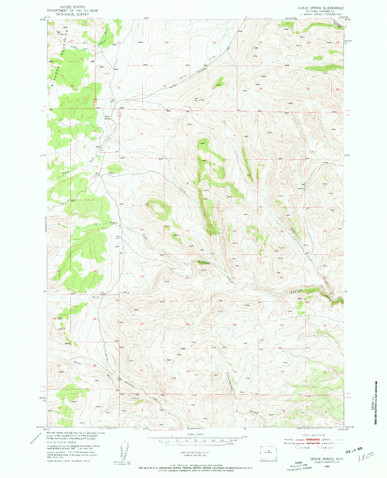 USGS 1:24000-SCALE QUADRANGLE FOR GRAVE SPRING, WY 1952