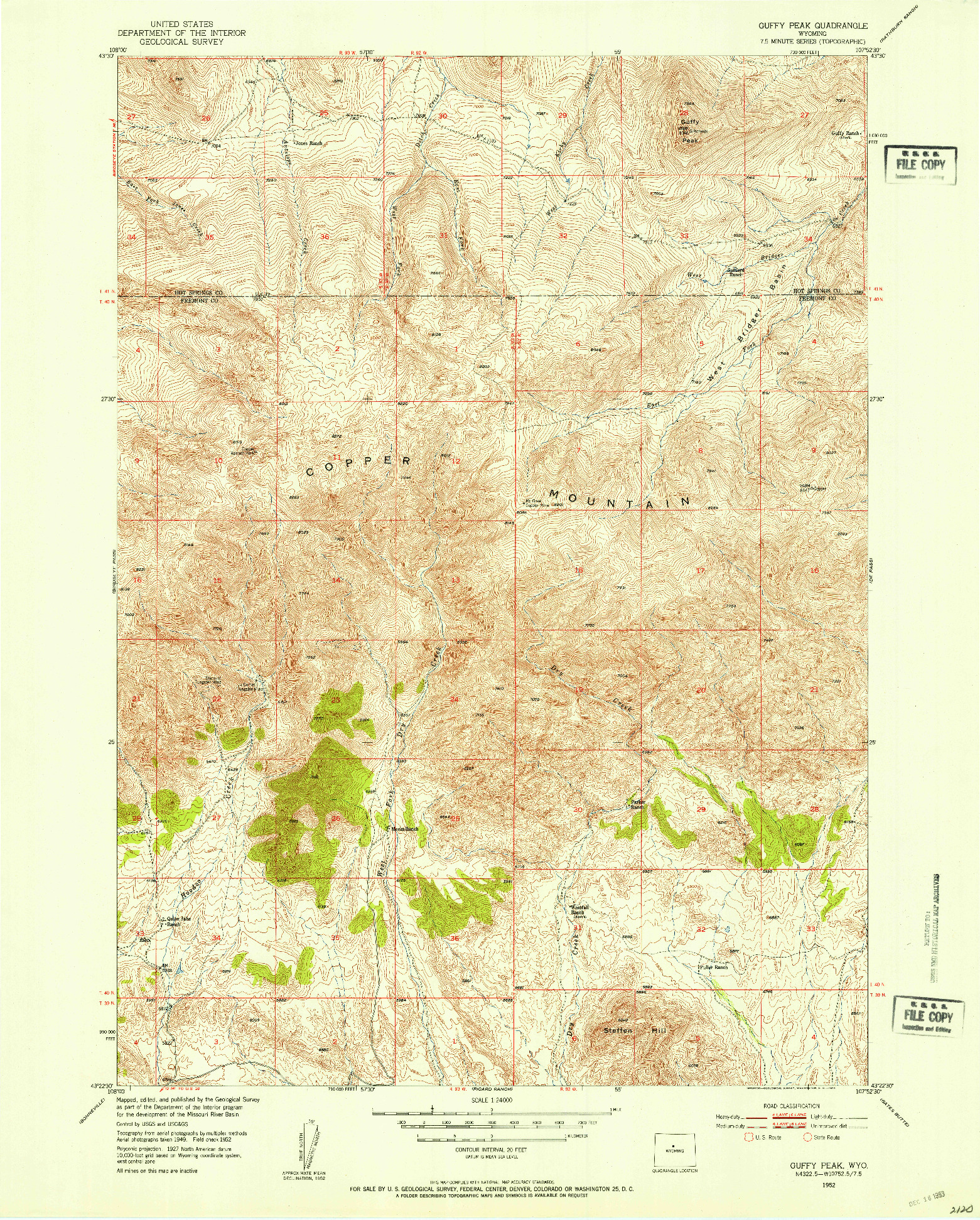 USGS 1:24000-SCALE QUADRANGLE FOR GUFFY PEAK, WY 1952