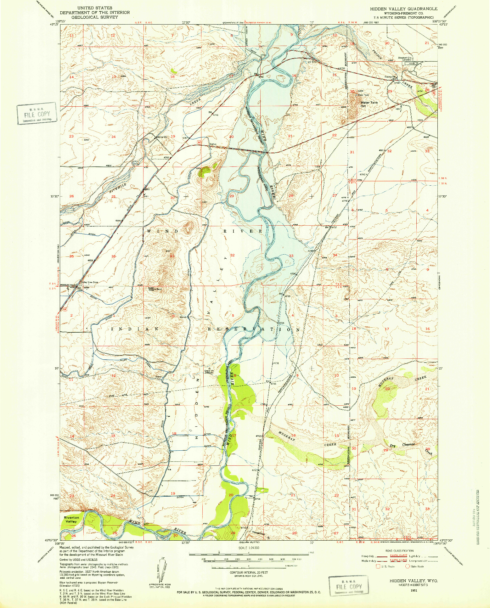 USGS 1:24000-SCALE QUADRANGLE FOR HIDDEN VALLEY, WY 1951