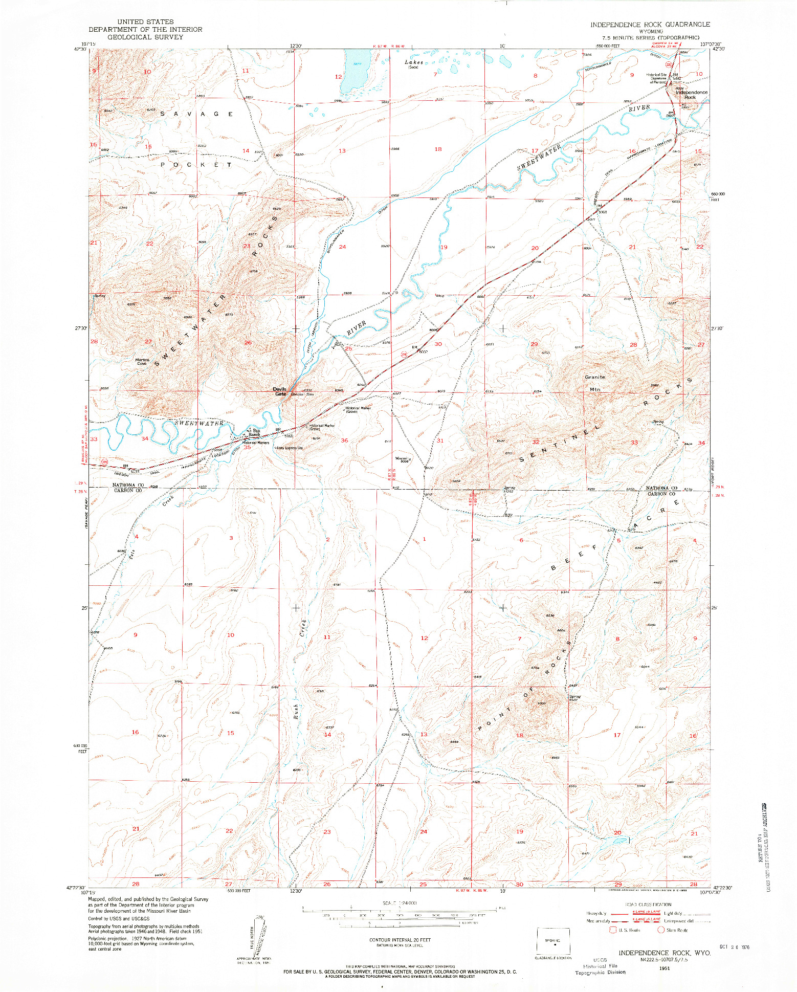 USGS 1:24000-SCALE QUADRANGLE FOR INDEPENDENCE ROCK, WY 1951