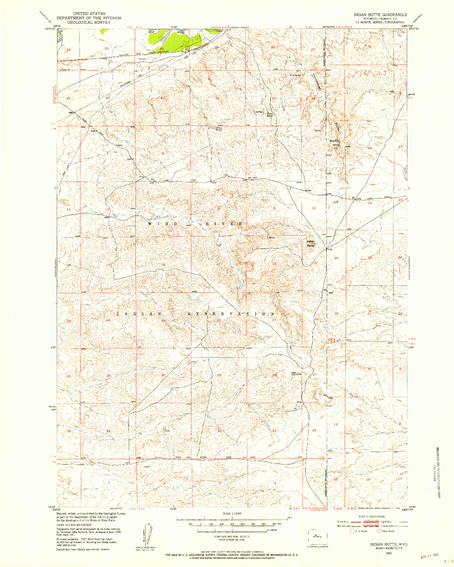 USGS 1:24000-SCALE QUADRANGLE FOR INDIAN BUTTE, WY 1951