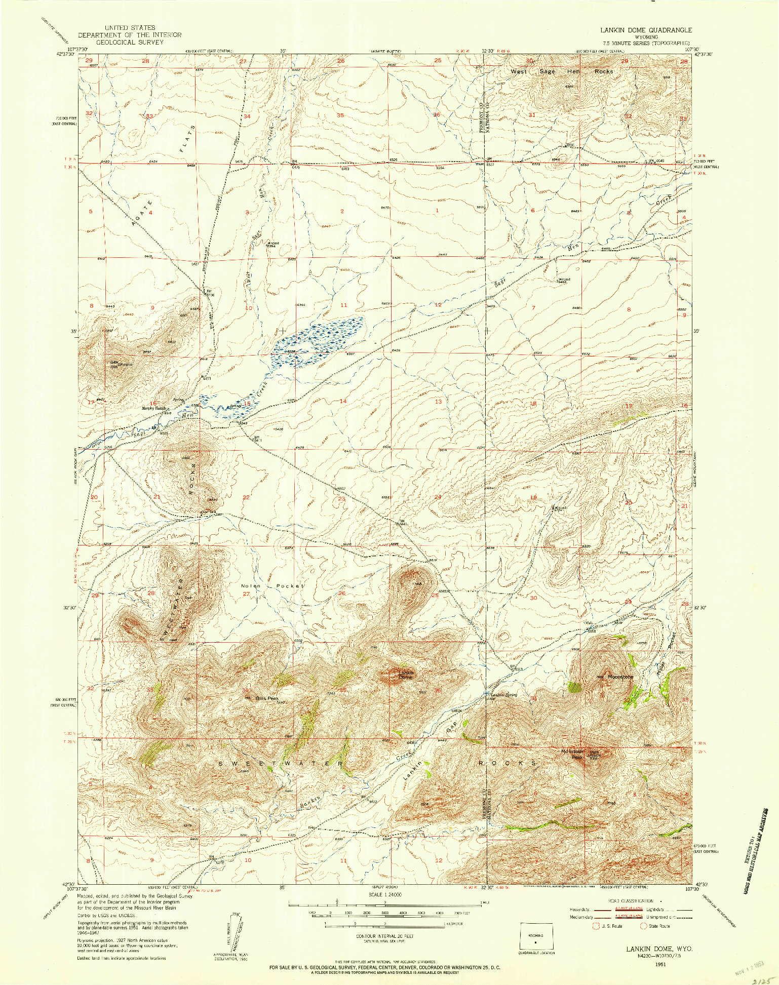 USGS 1:24000-SCALE QUADRANGLE FOR LANKIN DOME, WY 1951