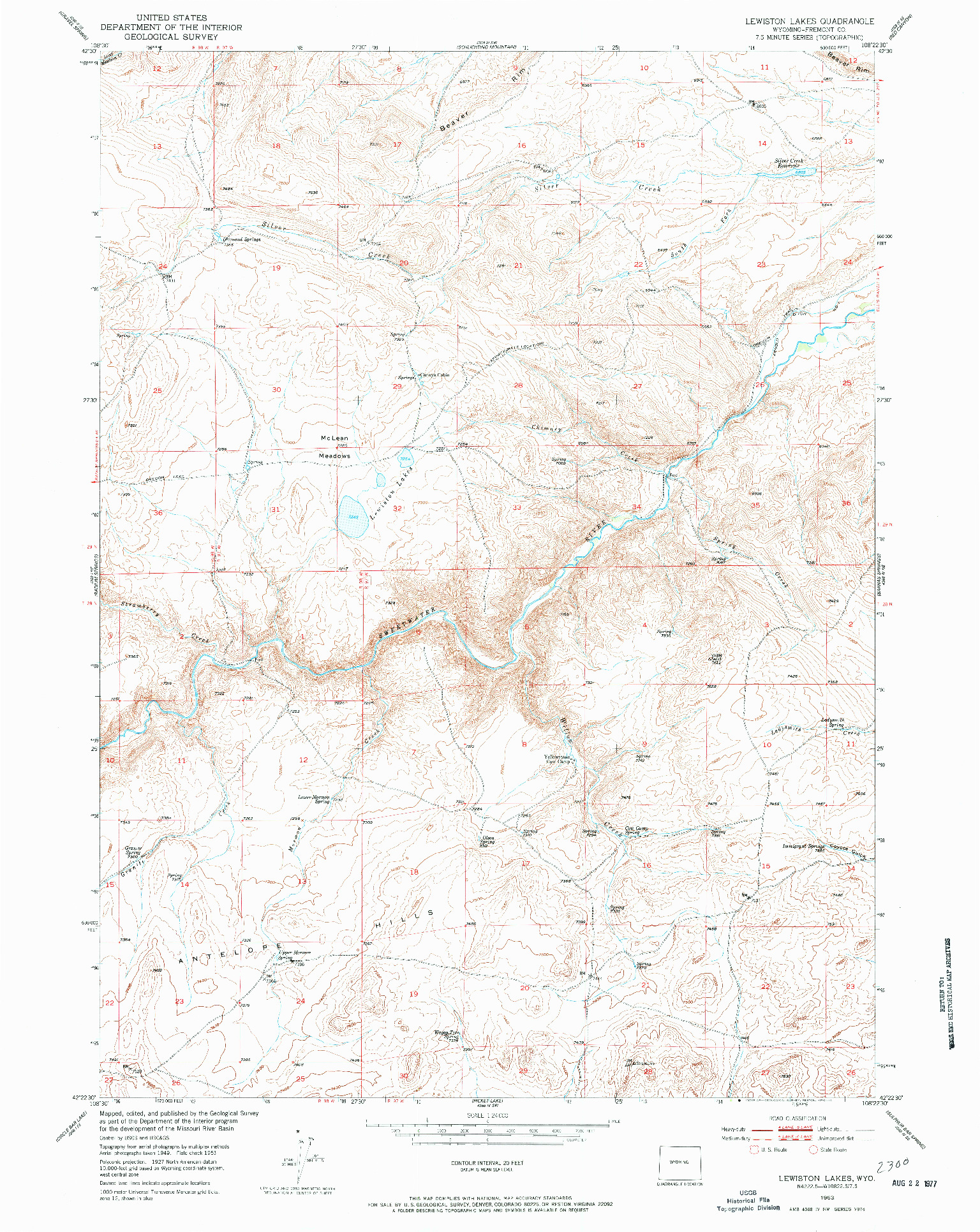 USGS 1:24000-SCALE QUADRANGLE FOR LEWISTON LAKES, WY 1953
