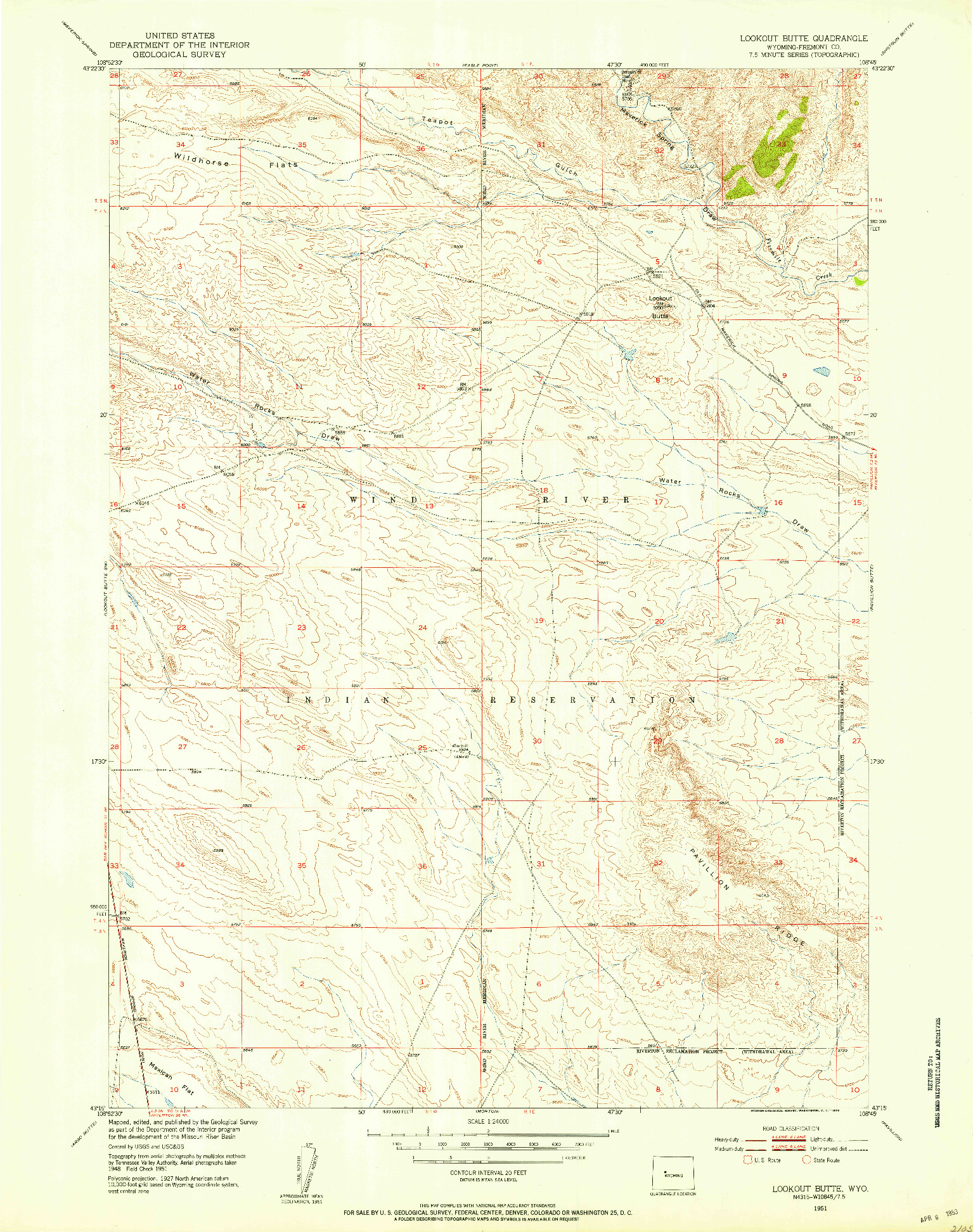 USGS 1:24000-SCALE QUADRANGLE FOR LOOKOUT BUTTE, WY 1951