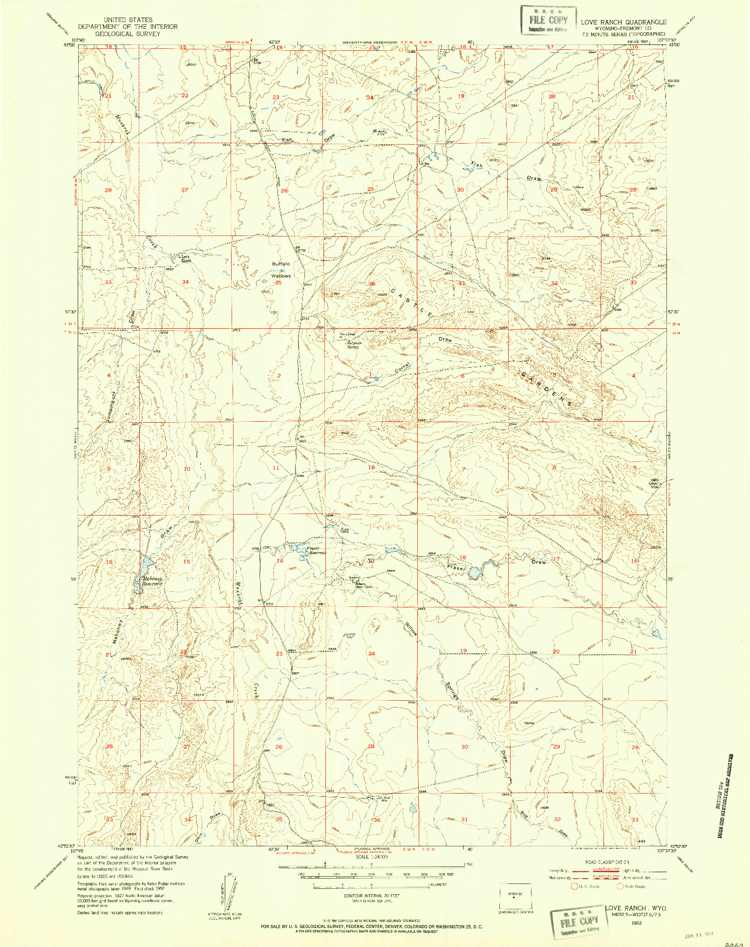 USGS 1:24000-SCALE QUADRANGLE FOR LOVE RANCH, WY 1952