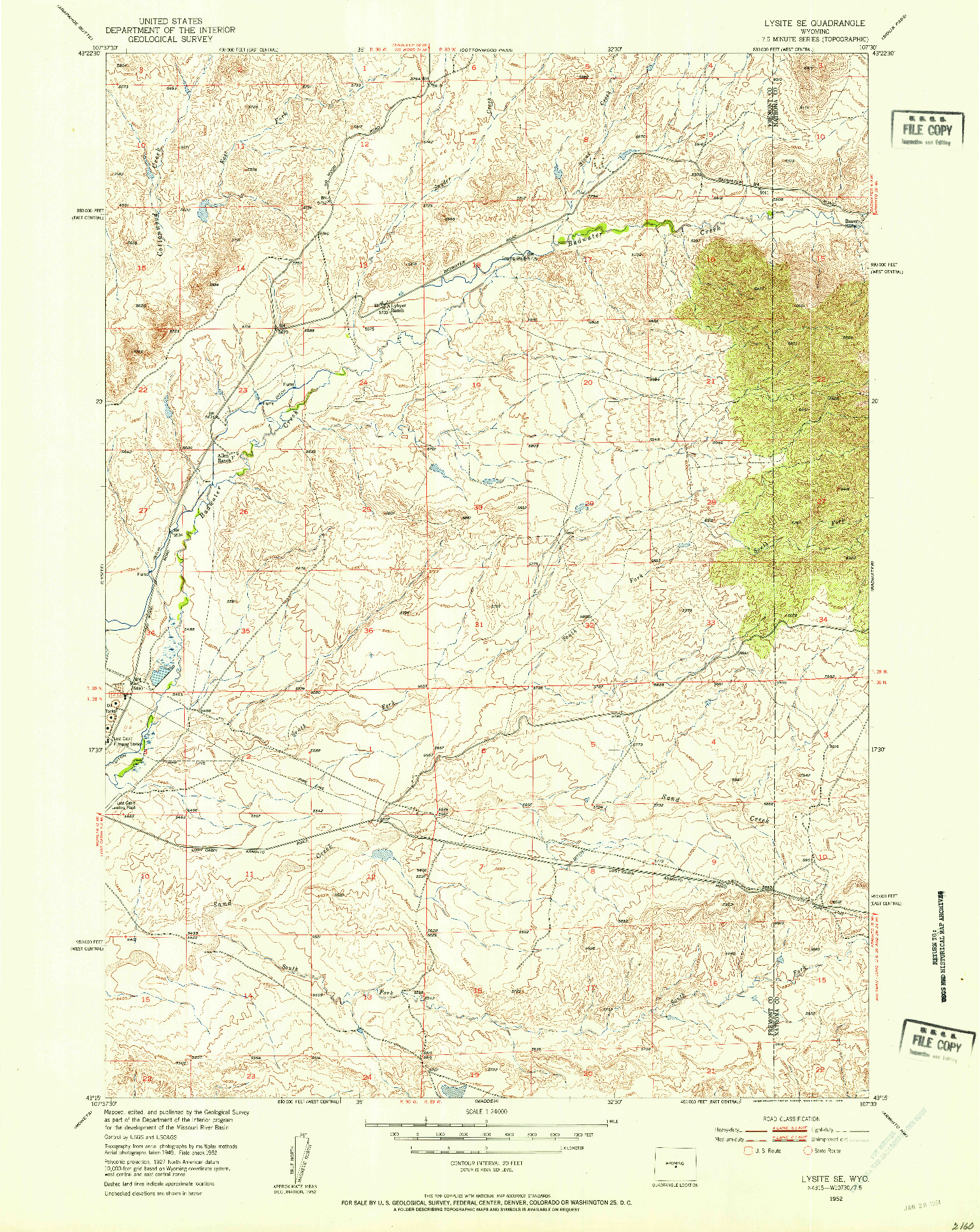USGS 1:24000-SCALE QUADRANGLE FOR LYSITE SE, WY 1952