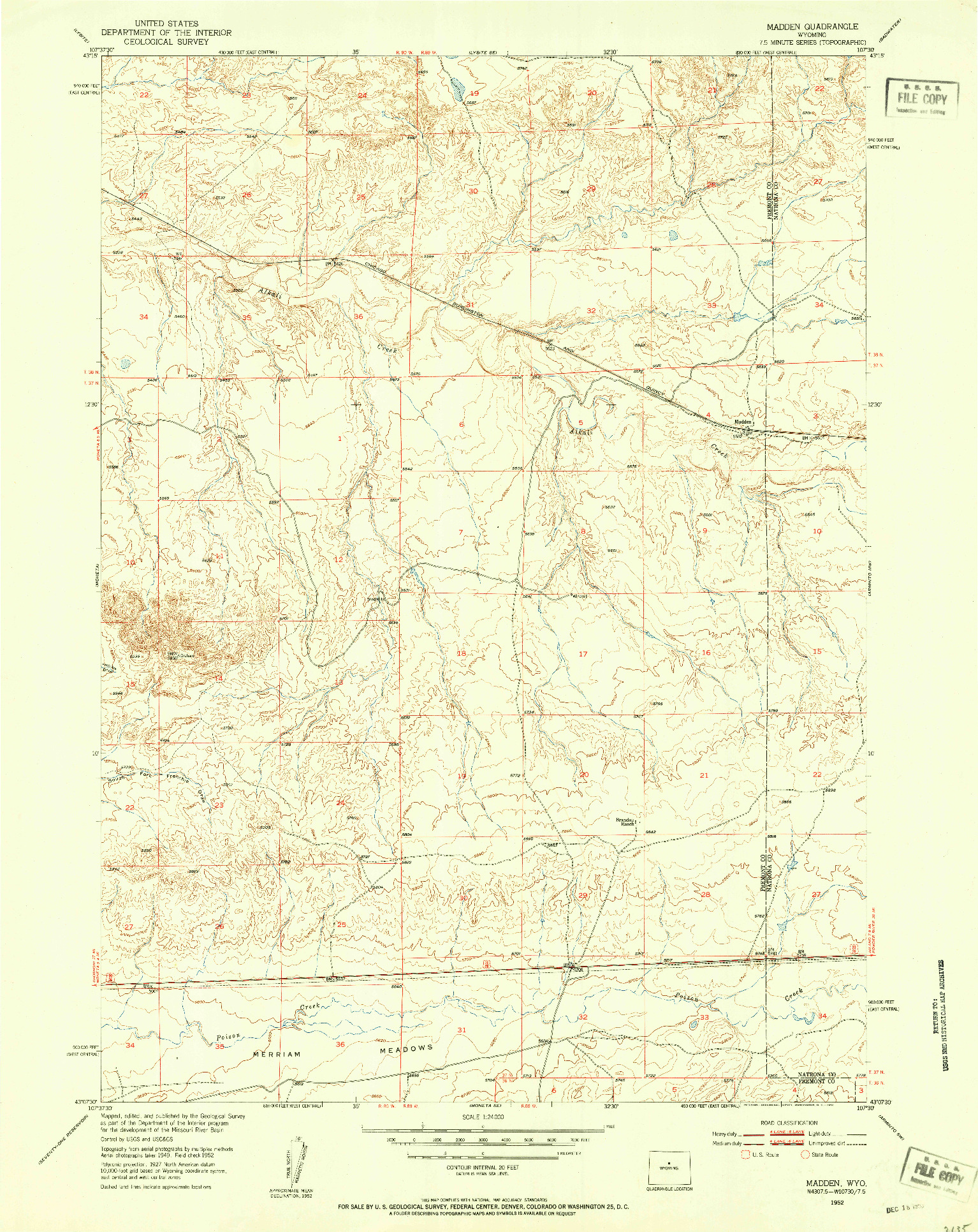 USGS 1:24000-SCALE QUADRANGLE FOR MADDEN, WY 1952
