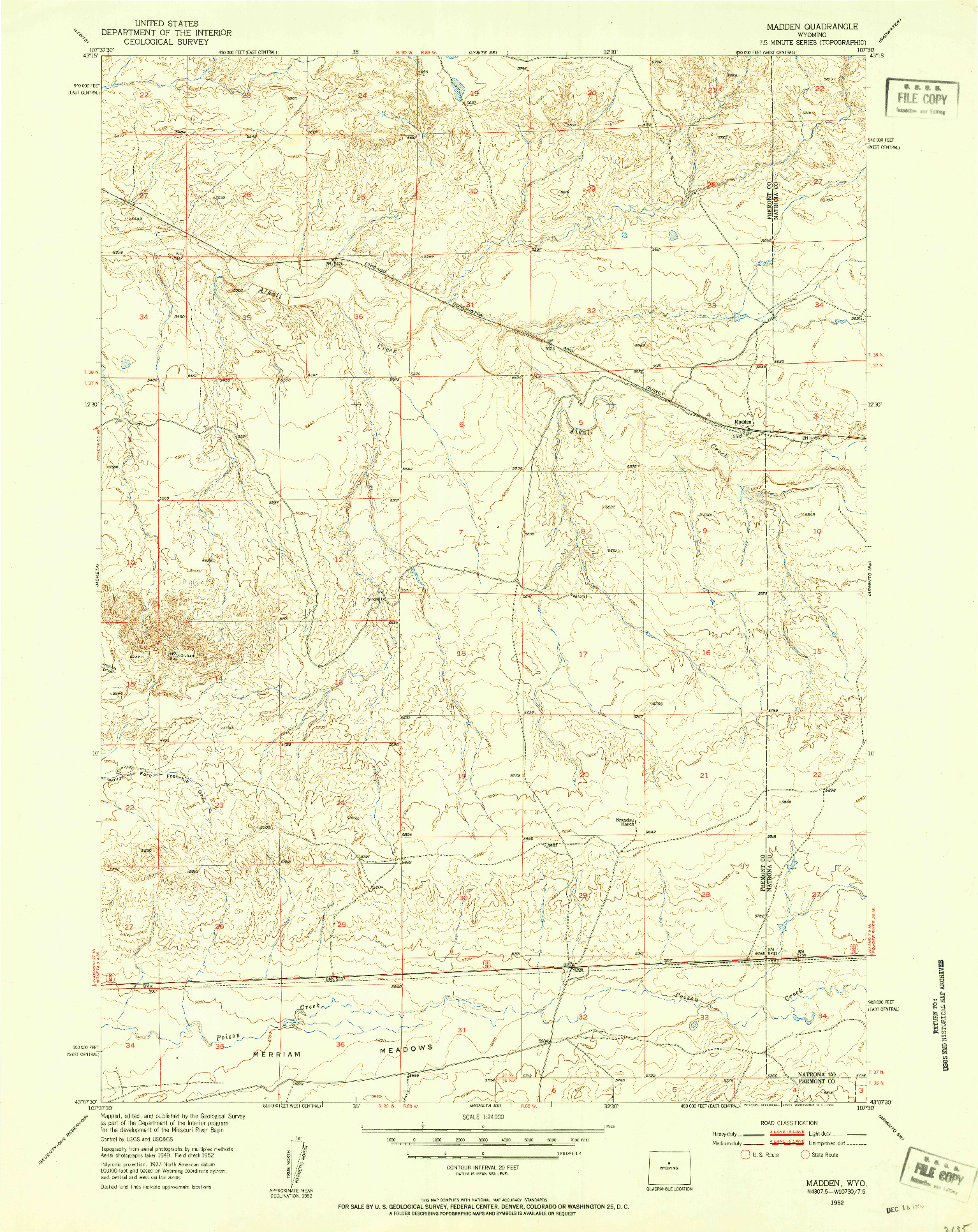 USGS 1:24000-SCALE QUADRANGLE FOR MADDEN, WY 1952