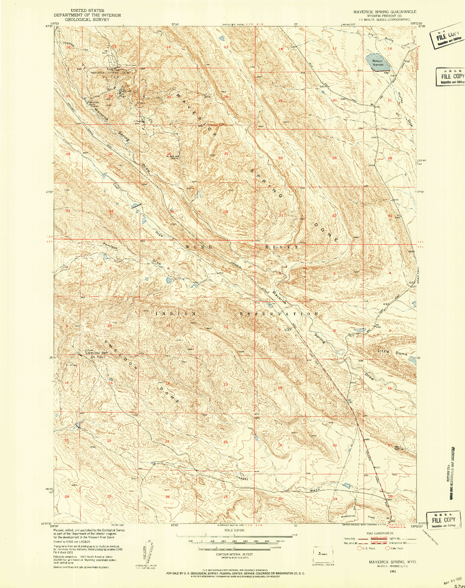 USGS 1:24000-SCALE QUADRANGLE FOR MAVERICK SPRING, WY 1951