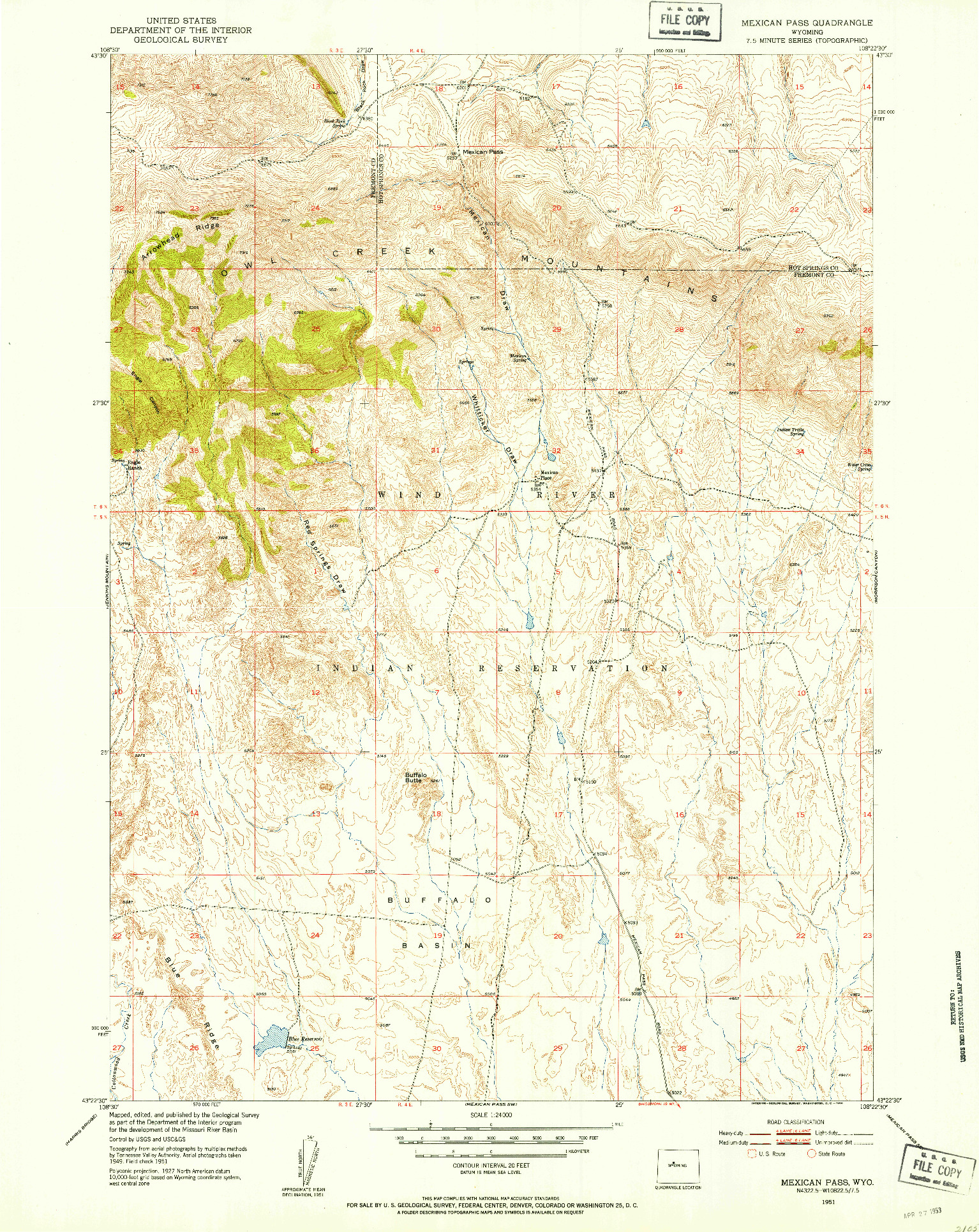 USGS 1:24000-SCALE QUADRANGLE FOR MEXICAN PASS, WY 1951
